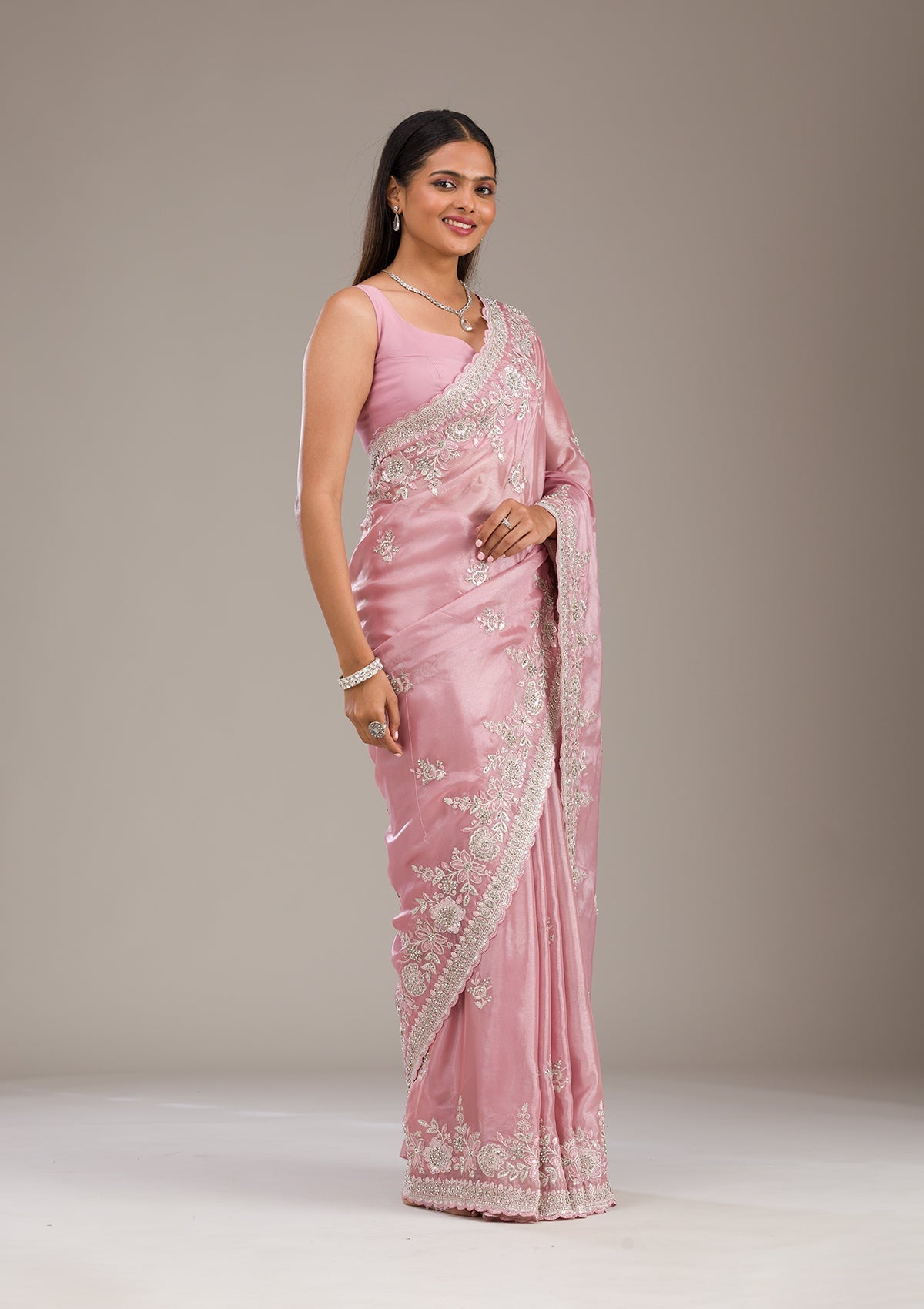 Koskii Pink Zariwork Tissue Saree – Women's - view 7