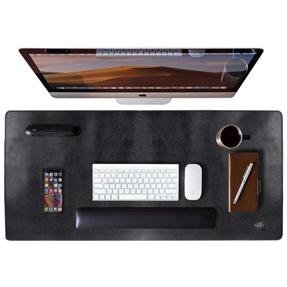 The Clownfish Faux Leather Non-slip Desk Mat Extended Mouse Pad for PC Laptop Gaming Mouse Keyboard Pad for Work Office Home (Dark Brown)