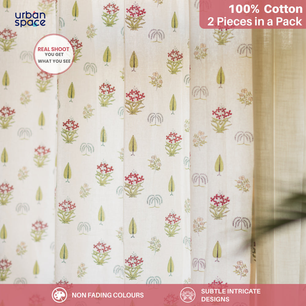 Urban Space -Home Furnishing Store 100% Cotton, room darkening ethnic curtains, Pack of 2 Curtains- Calico Red - view 2