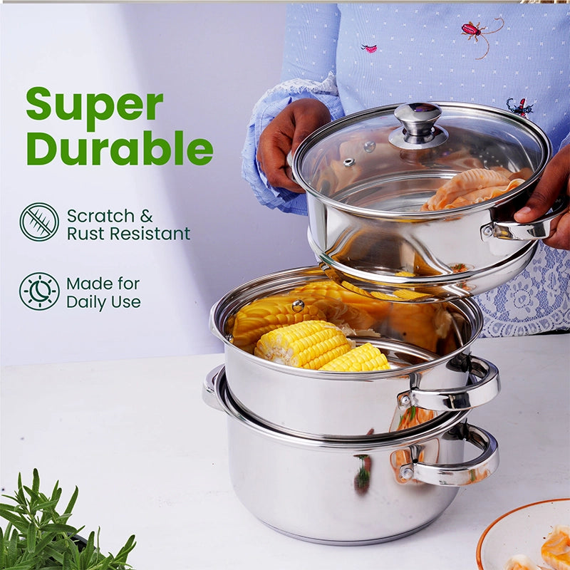 The Indus Valley Tri-steel Multi Purpose Stainless Steel Steamer with Sandwich bottom | Vegetable Steamer | Khandvi/Modak/Momo Maker | Steaming Pot 1. - view 8
