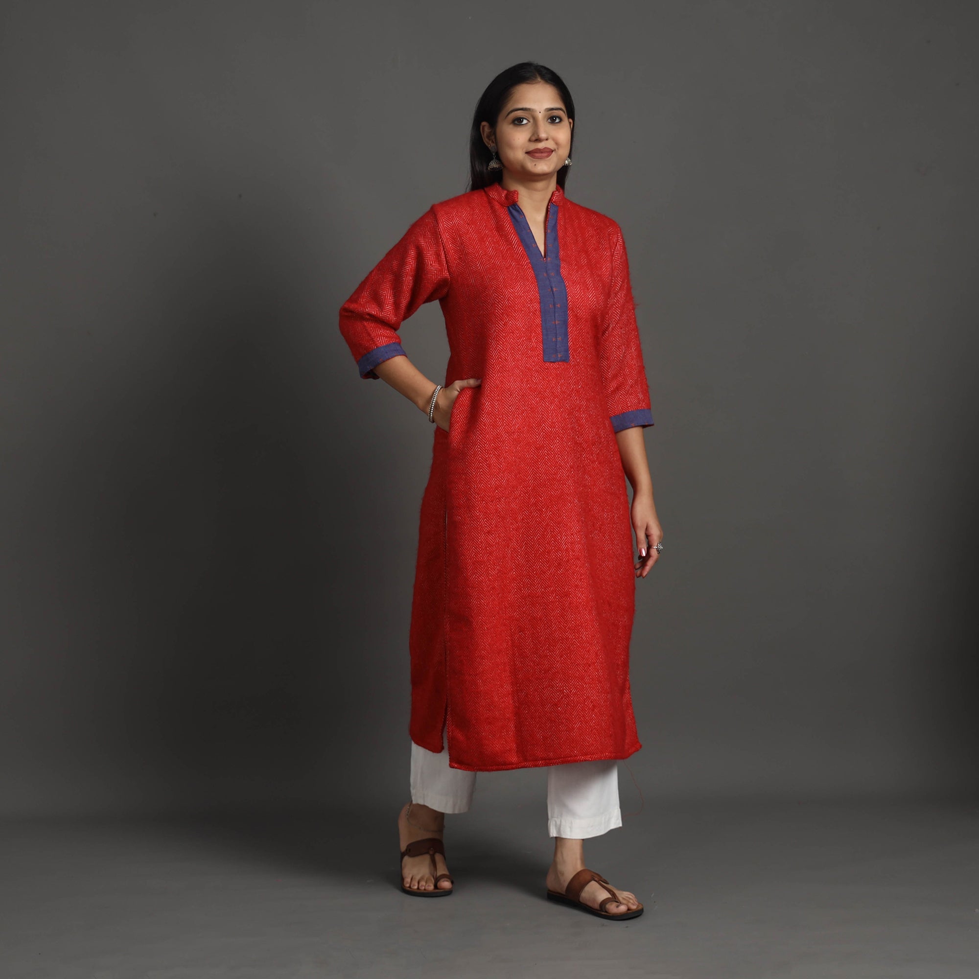 ITOKRI CASUALS Apeksha Red Merino Woolen Kurta - view 2