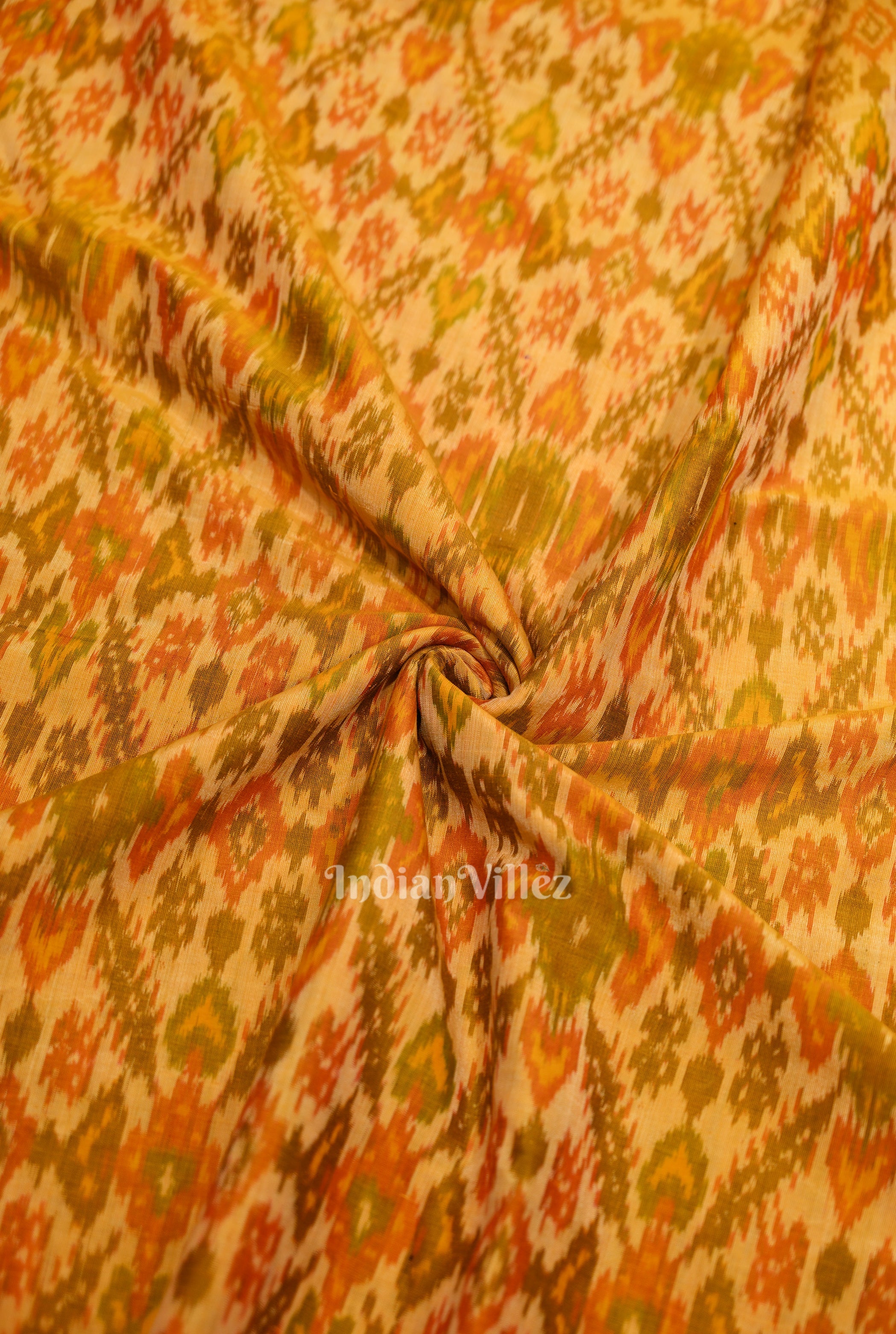 Cotton sico fabric – IndianVillèz Mustard Yellow Dual Tone Pochampally Ikat Silk & Cotton (Sico) Fabric