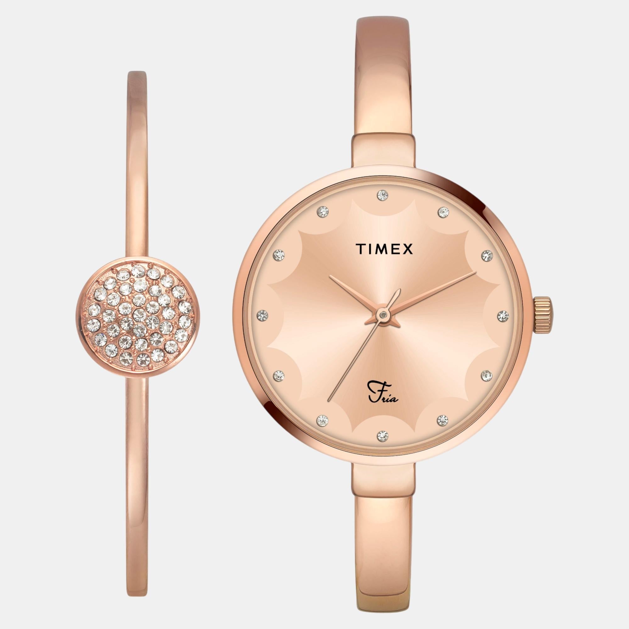 Timex Fria Women Quartz Rose Gold Dial Analog Brass Watch TWEL18502