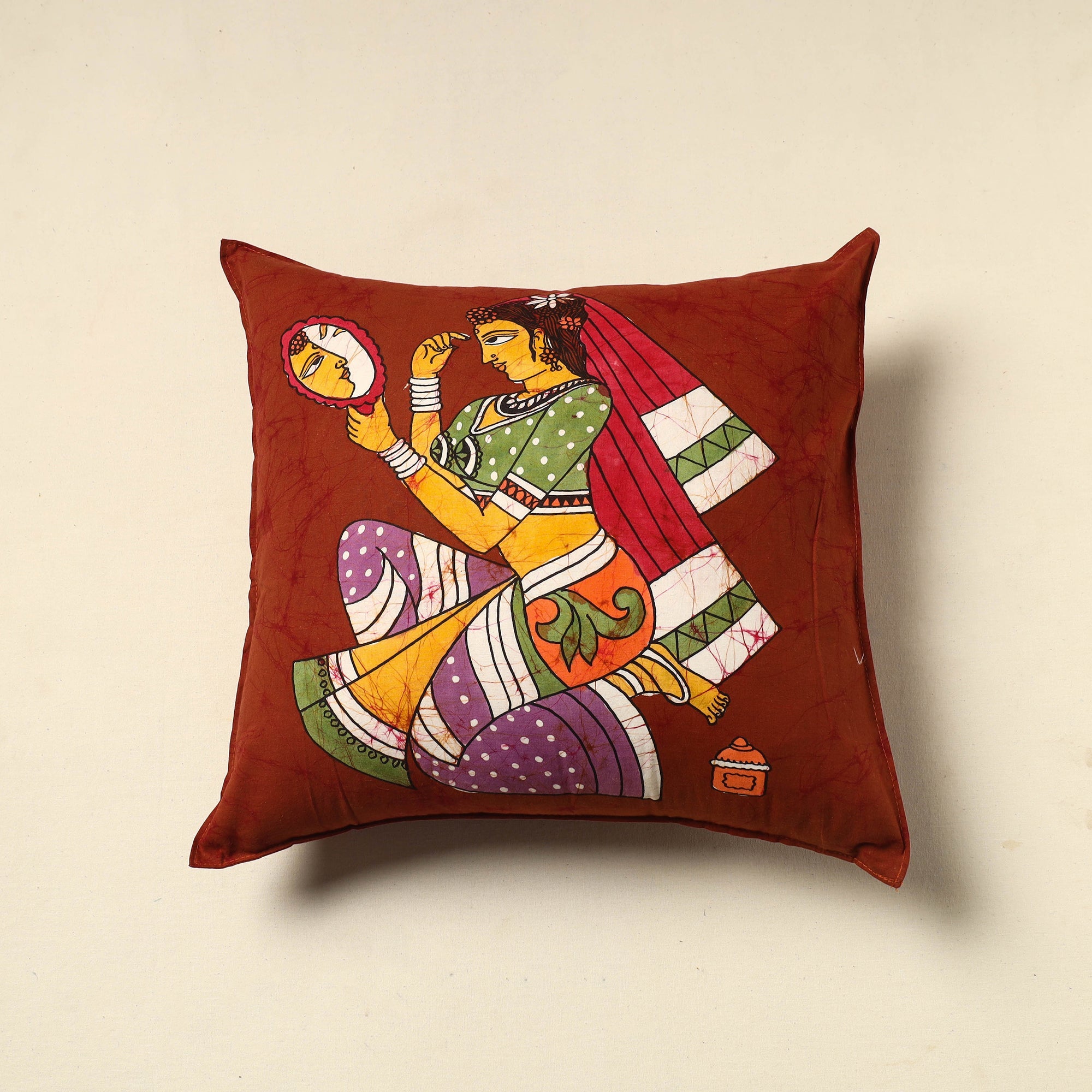 KACHCHH JI CHHAAP Pure Cotton Hand Batik Cushion Cover (18 x 18 in) 35