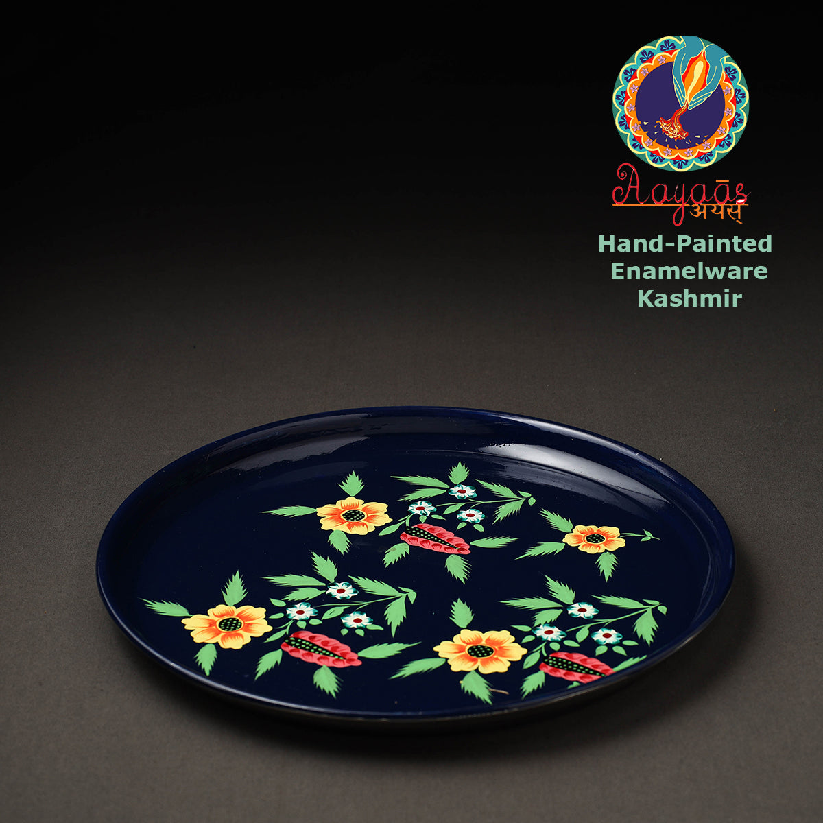AAYAAS Blue - Floral Handpainted Enamelware Stainless Steel Plate