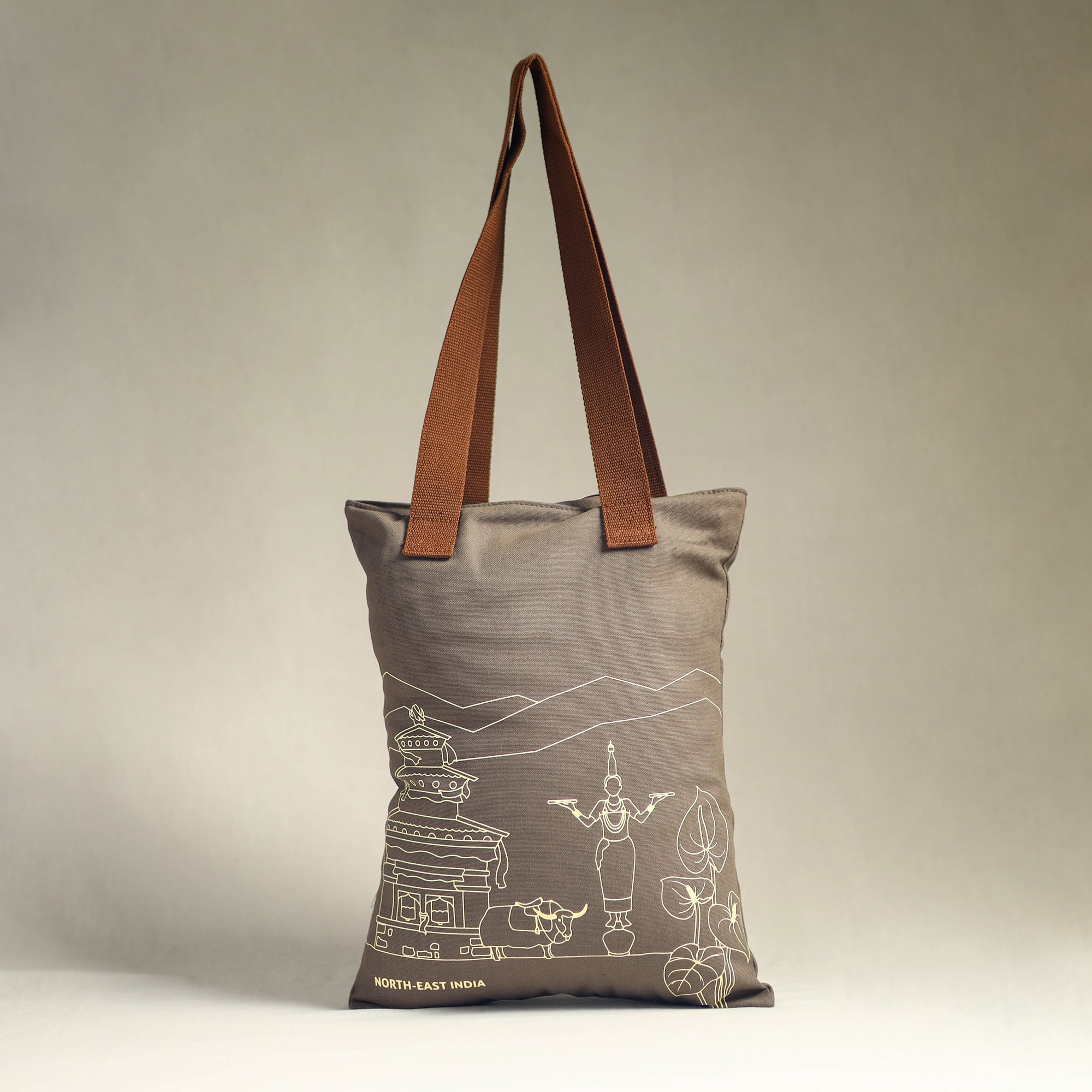 NEST BY ARPIT AGARWAL Brown - North-East India's Iconic Symbols Cotton Canvas Tote Bag