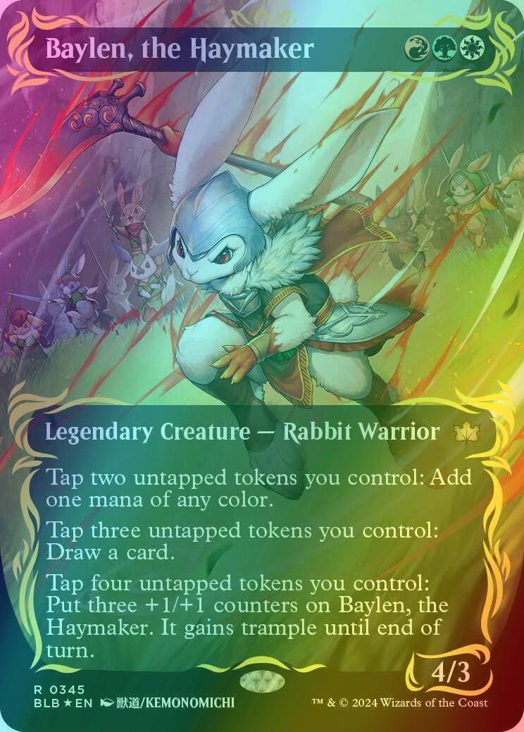 Baylen the haymaker – Magic Baylen, the Haymaker [345] [Borderless] [Anime] [Bloomburrow] [Raised Foil]