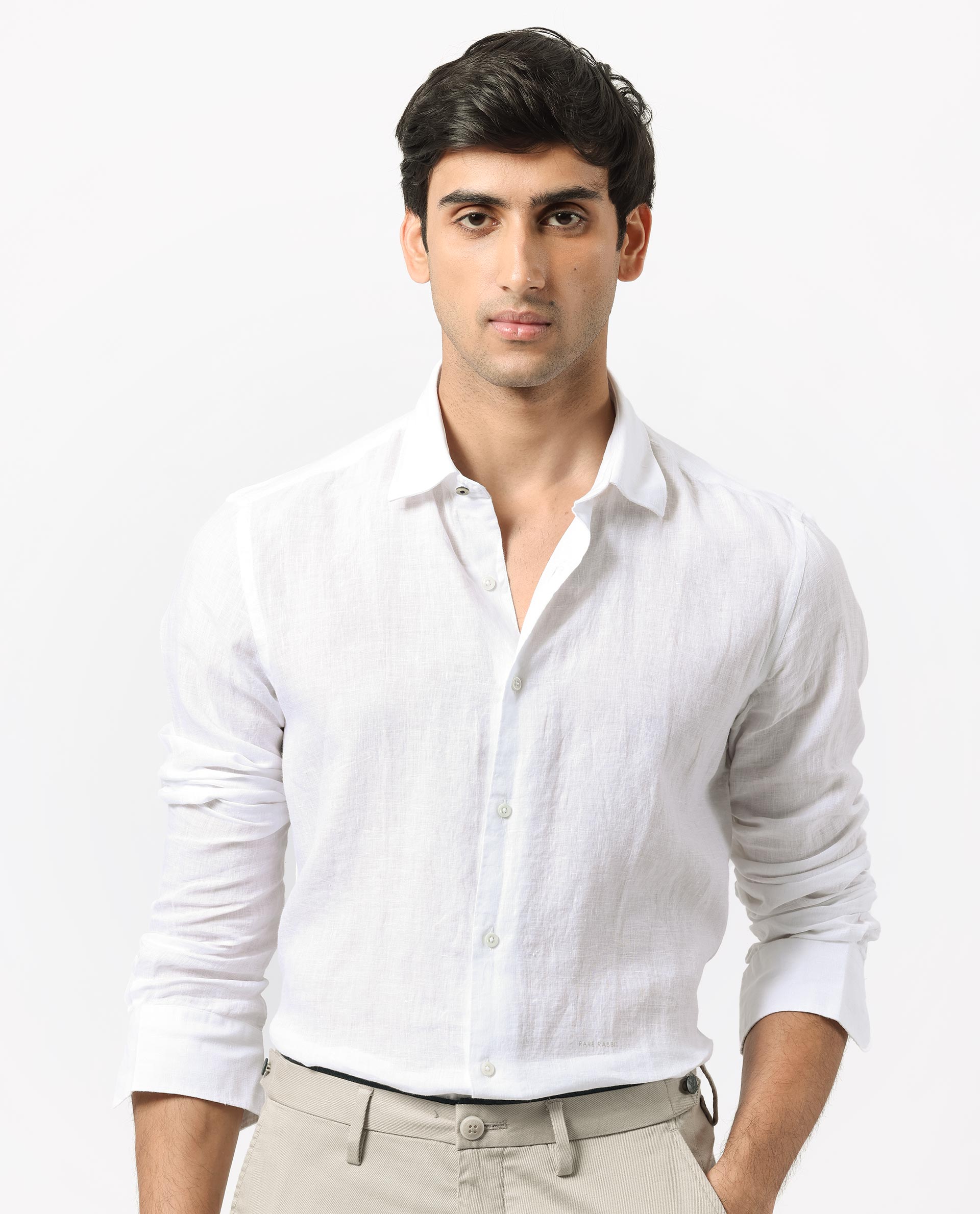 Rare Rabbit Men's Linex White Linen Fabric Full Sleeves Solid Shirt - view 5