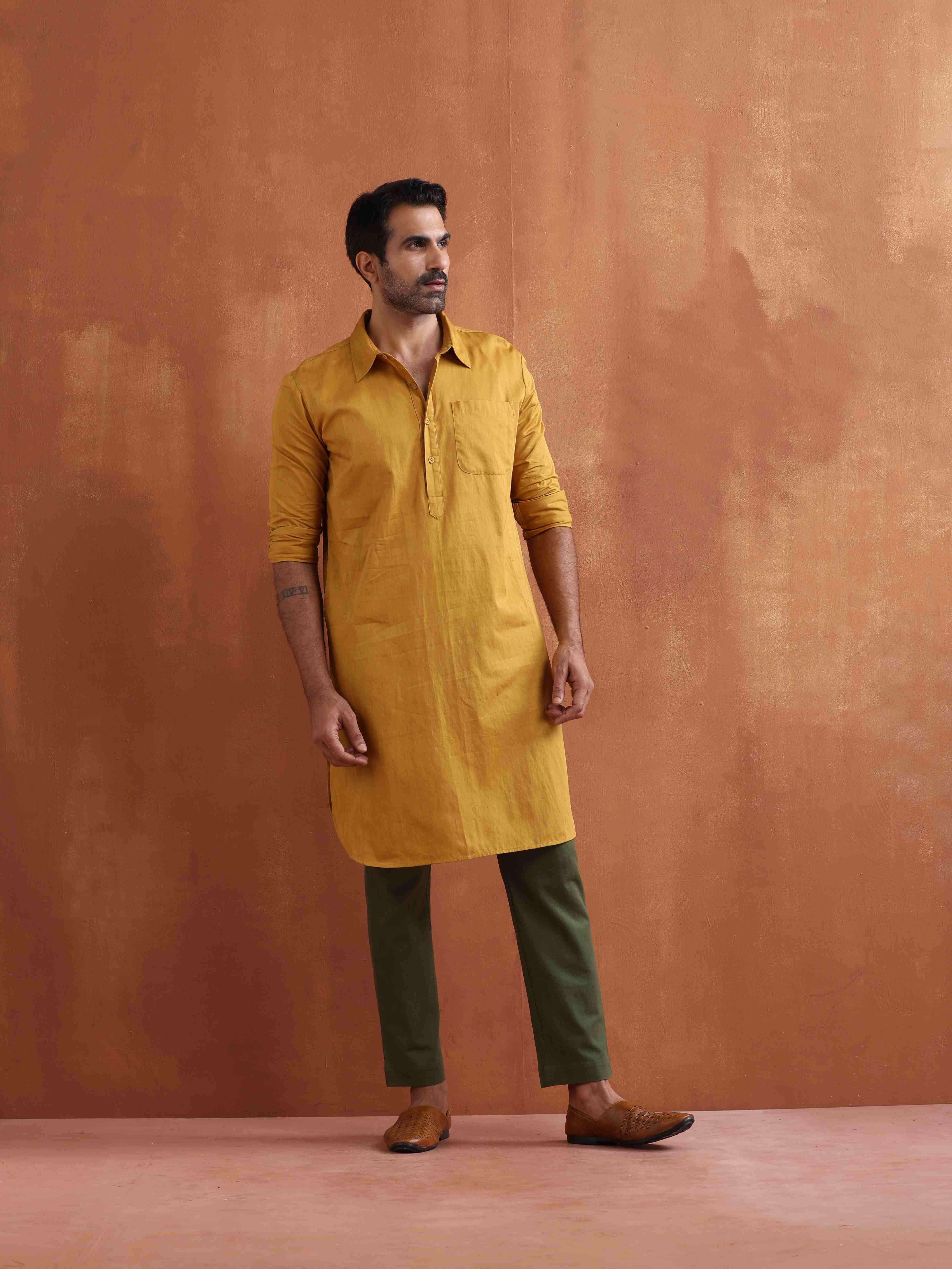 trueBrowns Men's Mustard Cotton Kurta - view 2
