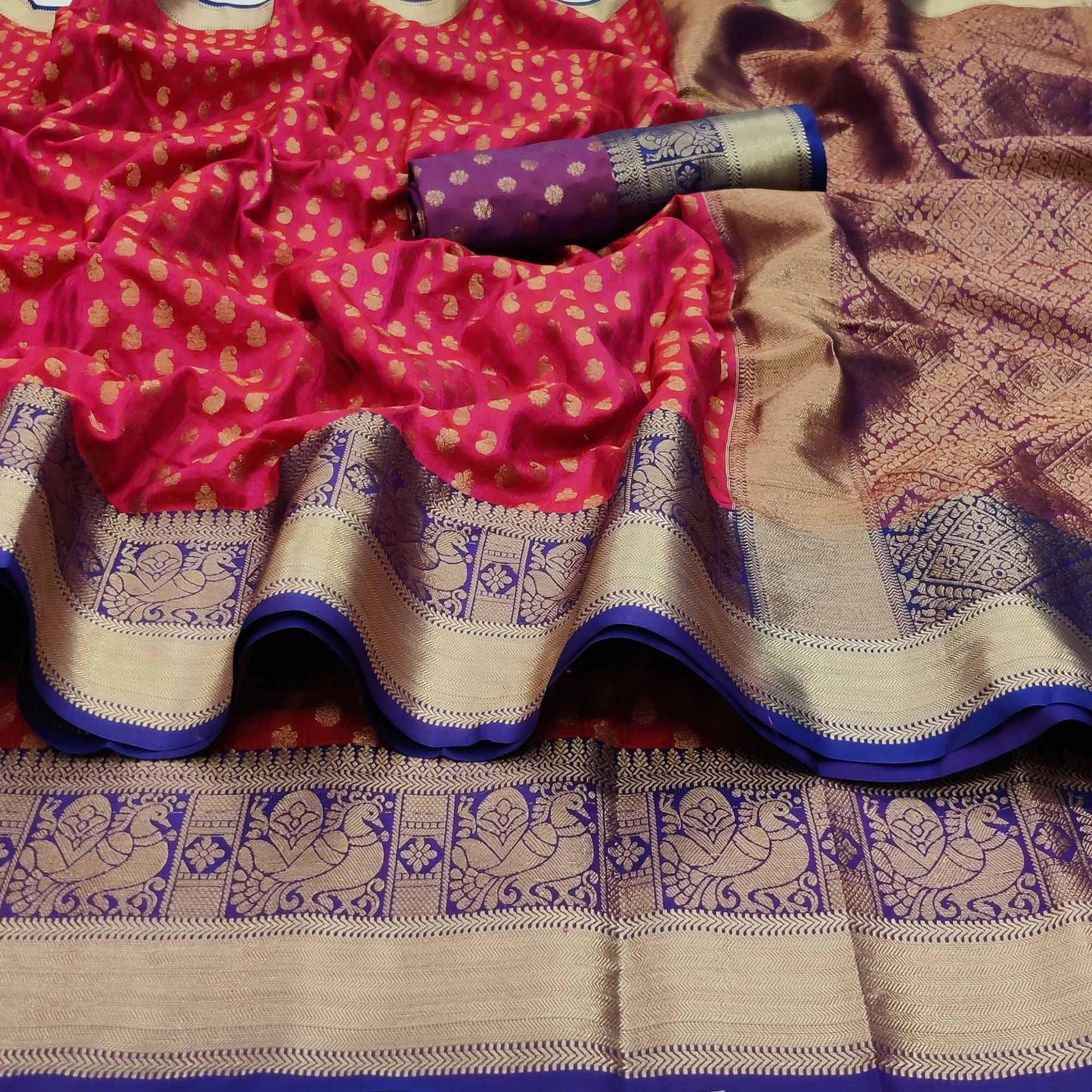 Peachmode Gajri Pink Festive Wear Woven Silk Saree With Jacquard Border - view 2