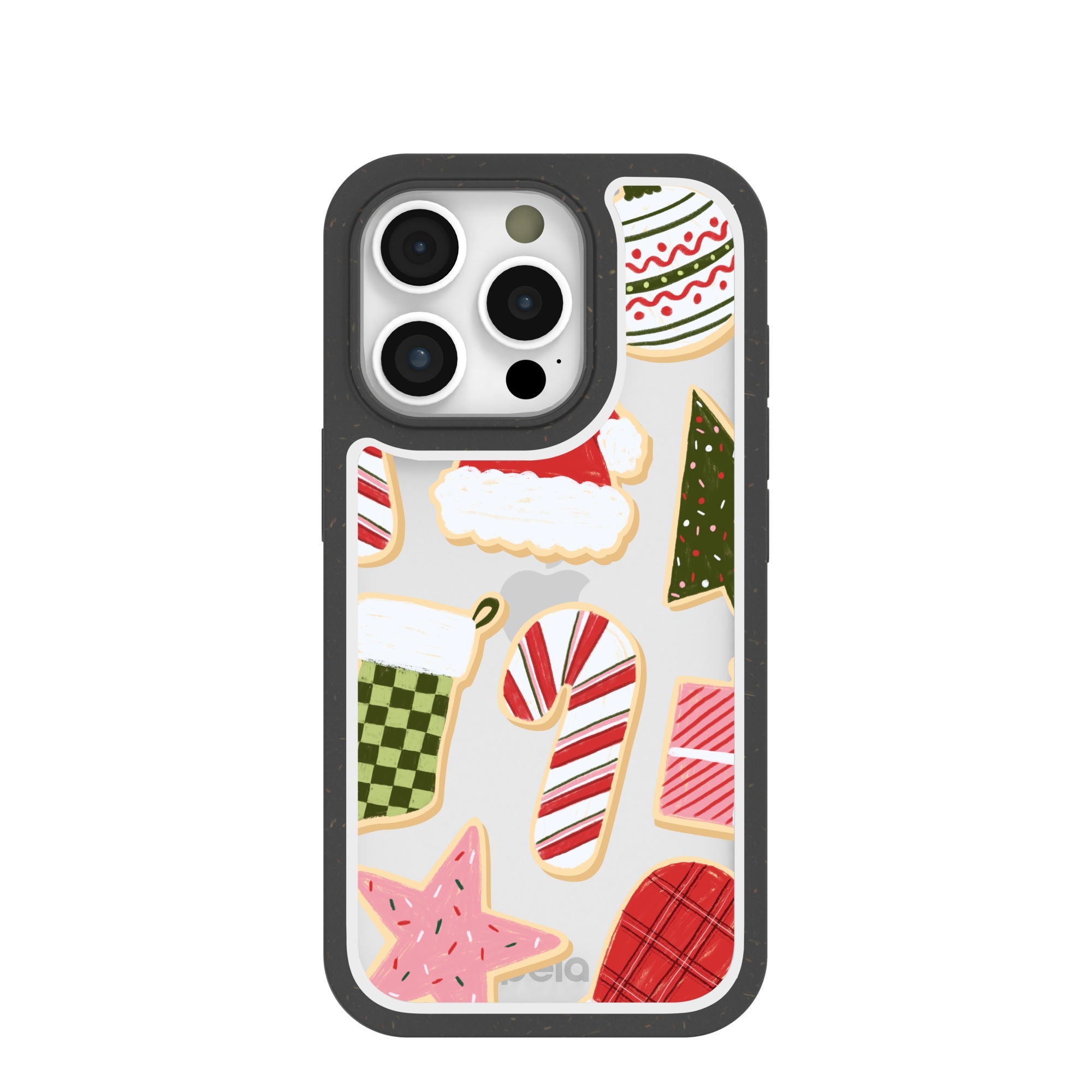 BlackTree Clear Festive Cookies iPhone 16 Pro Case With Black Ridge