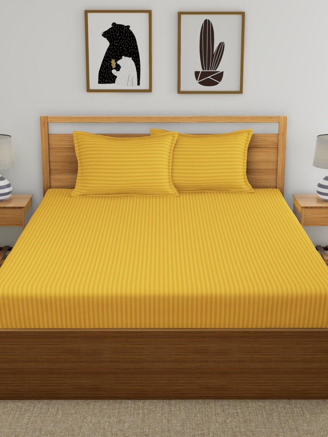 Urban Space -Home Furnishing Store Fitted King Size Cotton Bedsheet - Mustard Color