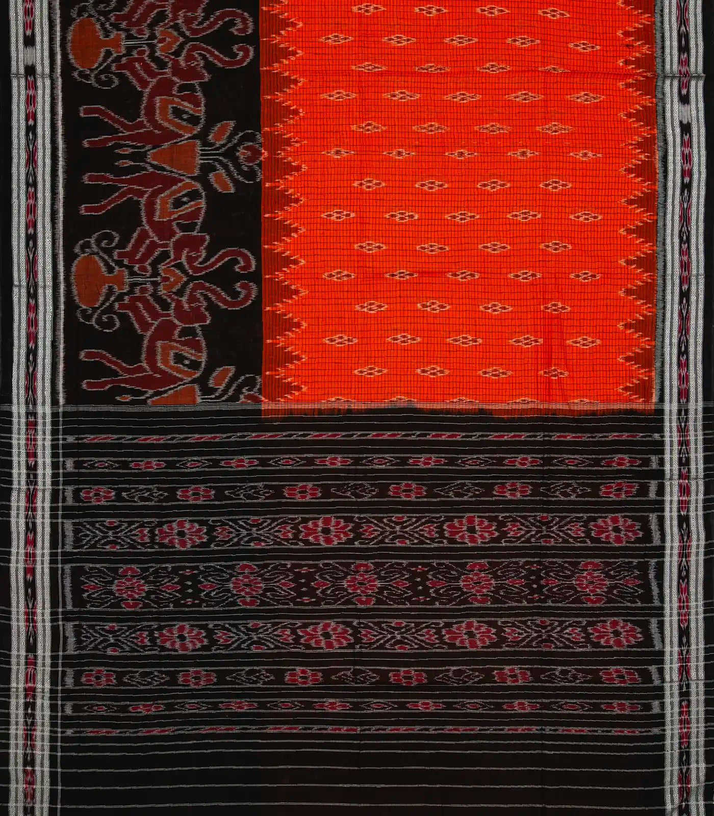 RmKV Red Handloom Orissa Cotton Saree And Black Border - view 2