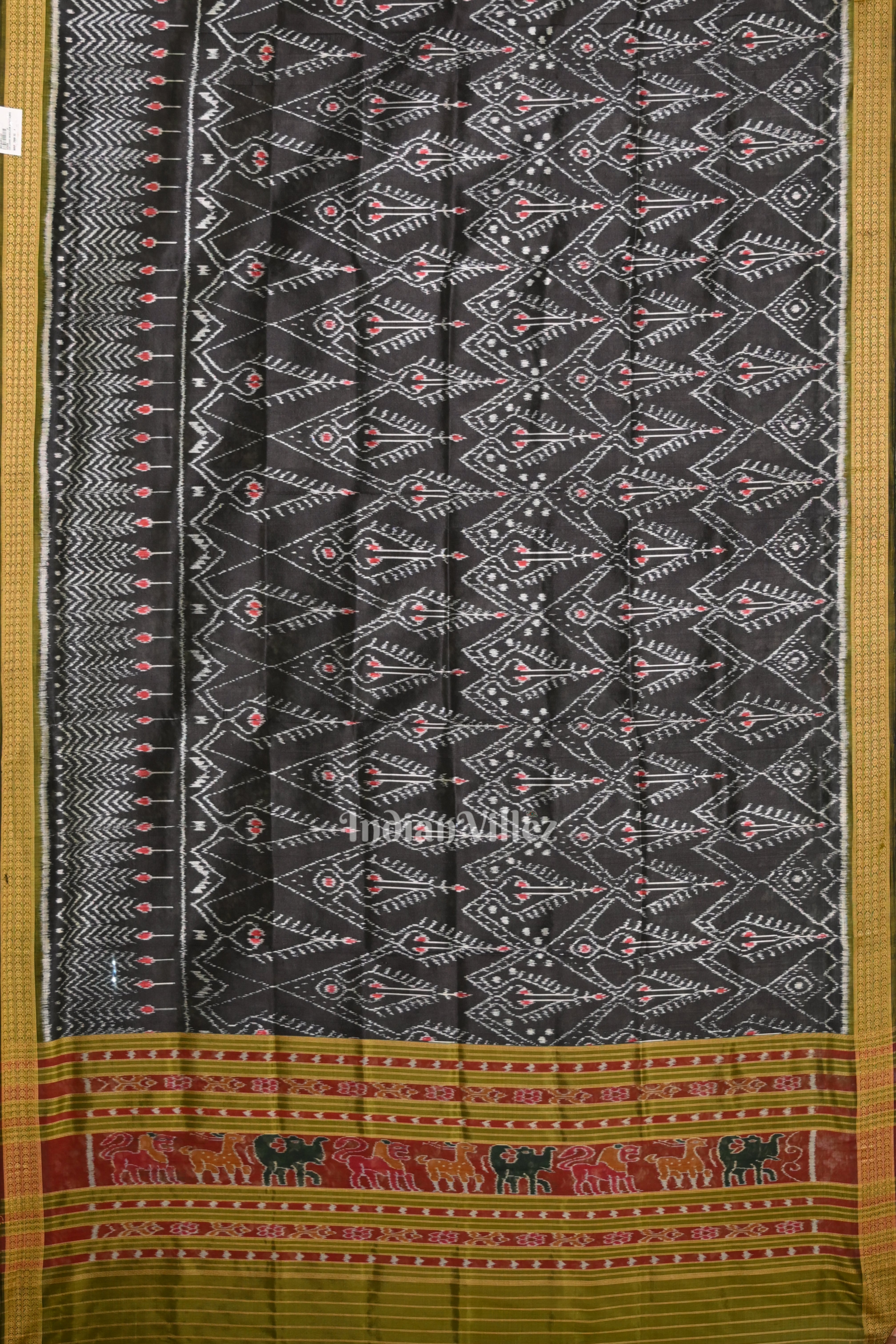 IndianVillèz Black Tribal Theme Odisha Ikat Pure Silk Dupatta - view 2
