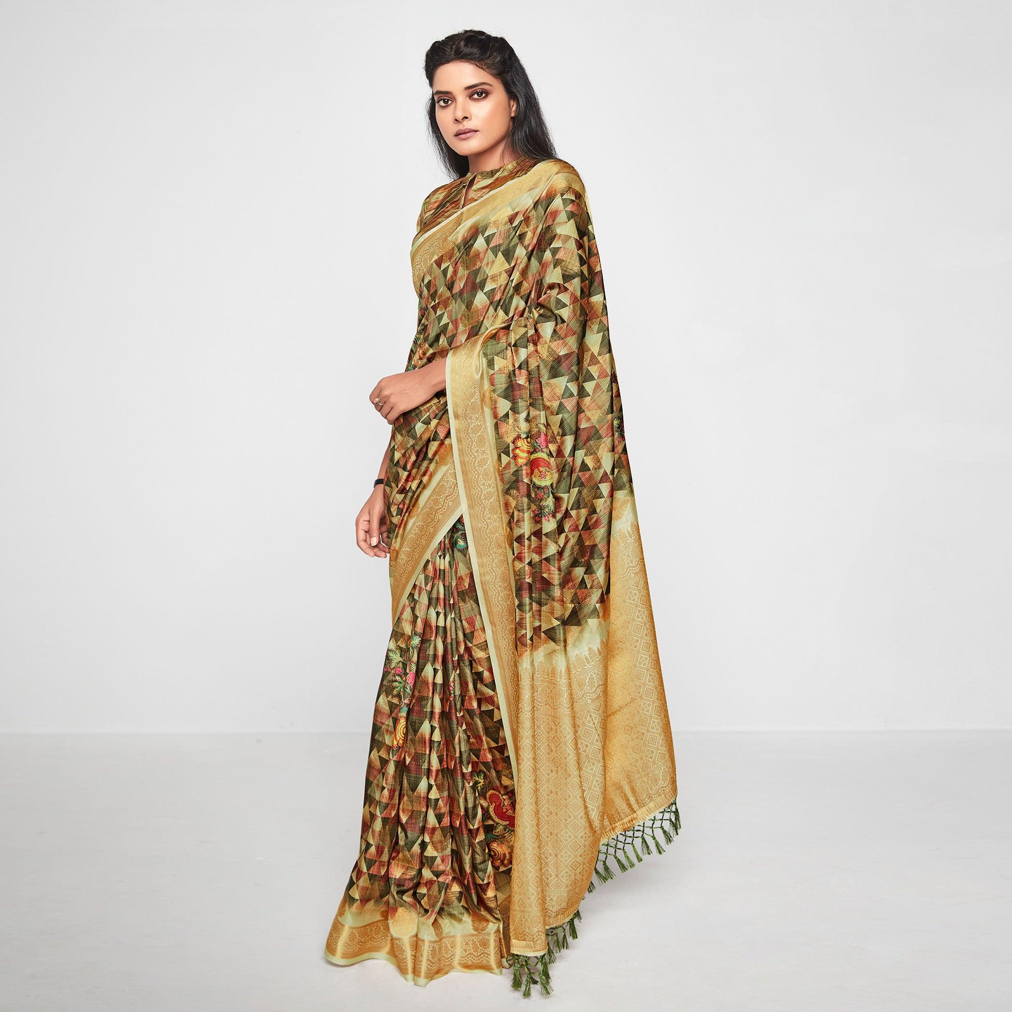 Green sarees – BlackTree green-casual-wear-printed-soft-art-silk-saree-126762