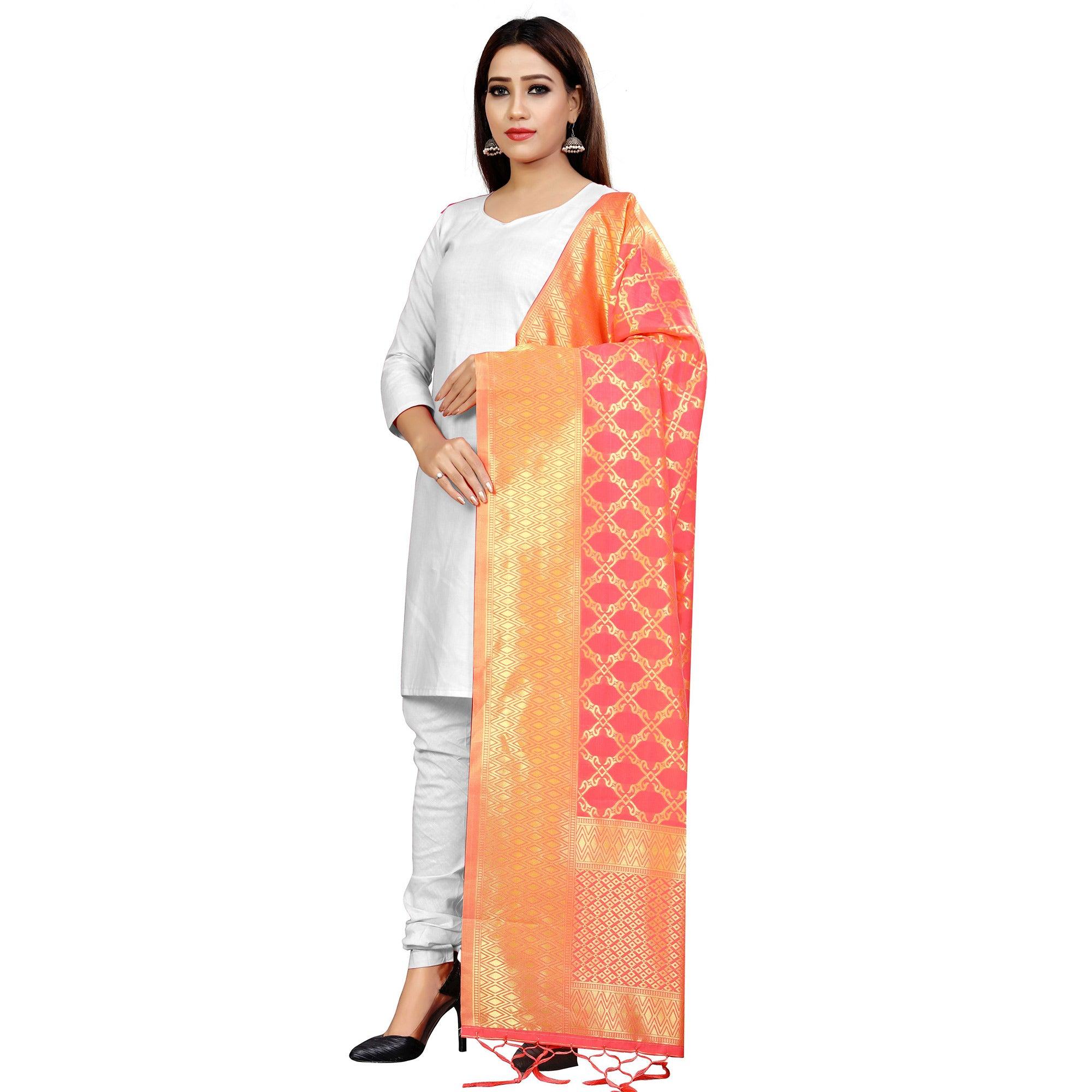 Peachmode Seller Lovely Peach Colored Festive Wear Banarasi Silk Dupatta - view 3