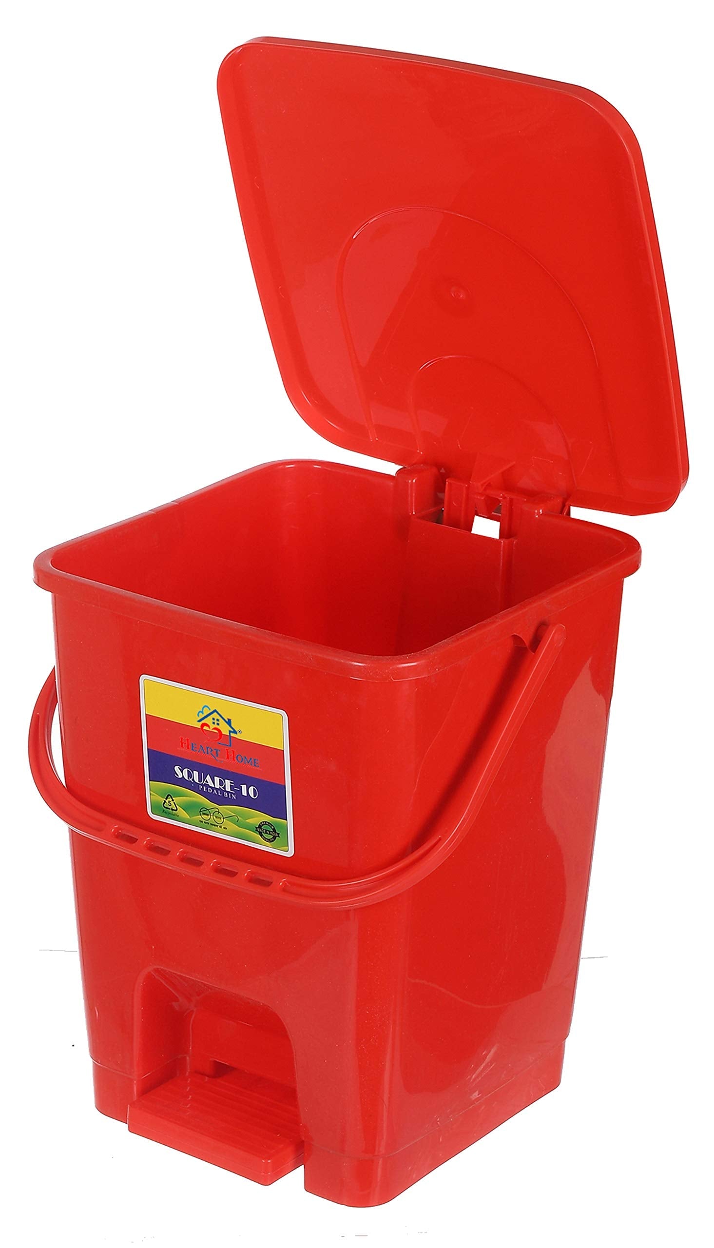 Heart Home Square Premium Plastic Pedal Dustbin with Lid for Home/Kitchen/Office 10 Ltr (Red) - view 4