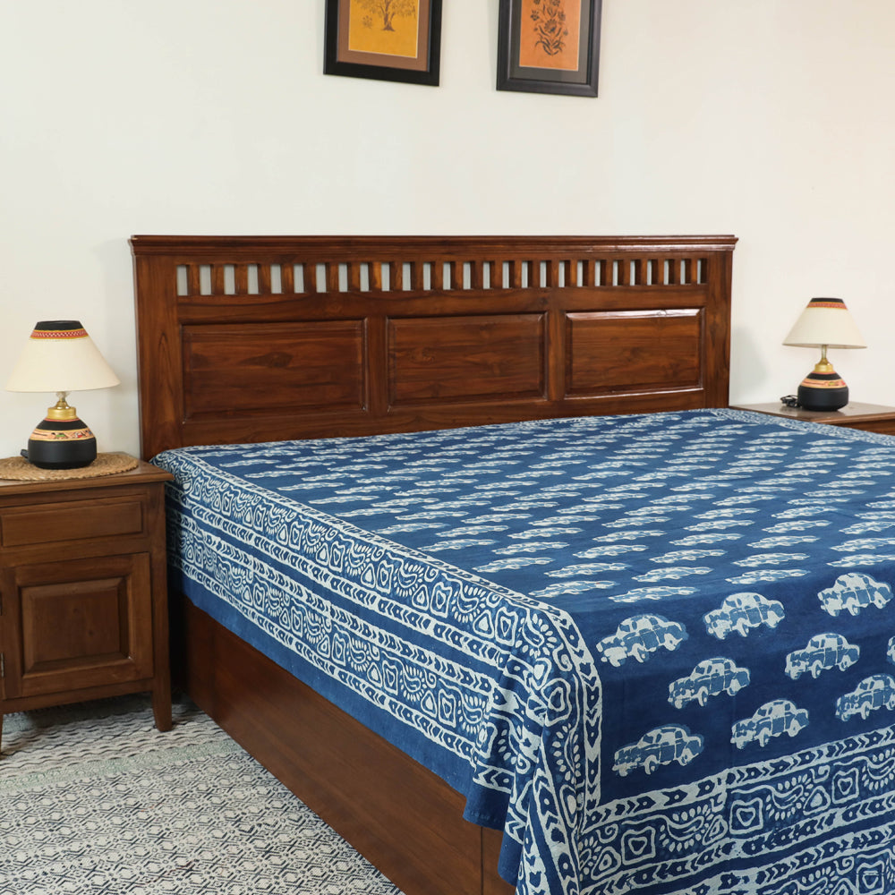 BINDAAS UNLIMITED Blue - Block Art Print Cotton Double Bindaas Bed Sheet (110 x 93 in)