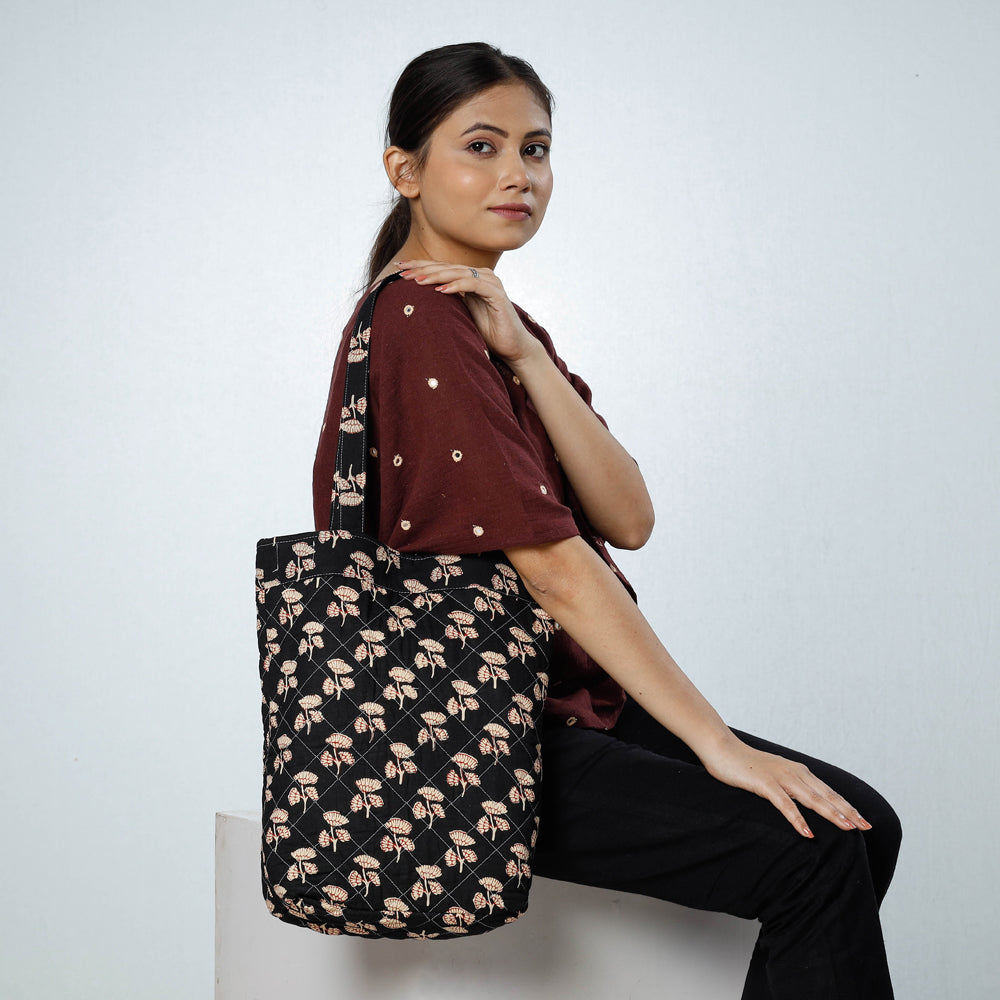 CHUTNEY CRAFT STUDIO Black - Handcrafted Quilted Sanganeri Block Printed Shoulder Bag