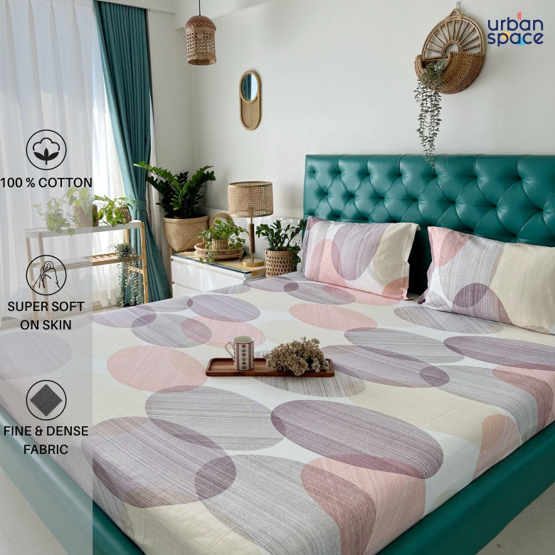 Urban Space -Home Furnishing Store Serene 200 TC 100% Cotton Single Printed Bedsheet with Pillow Covers - Oval Pink - view 2