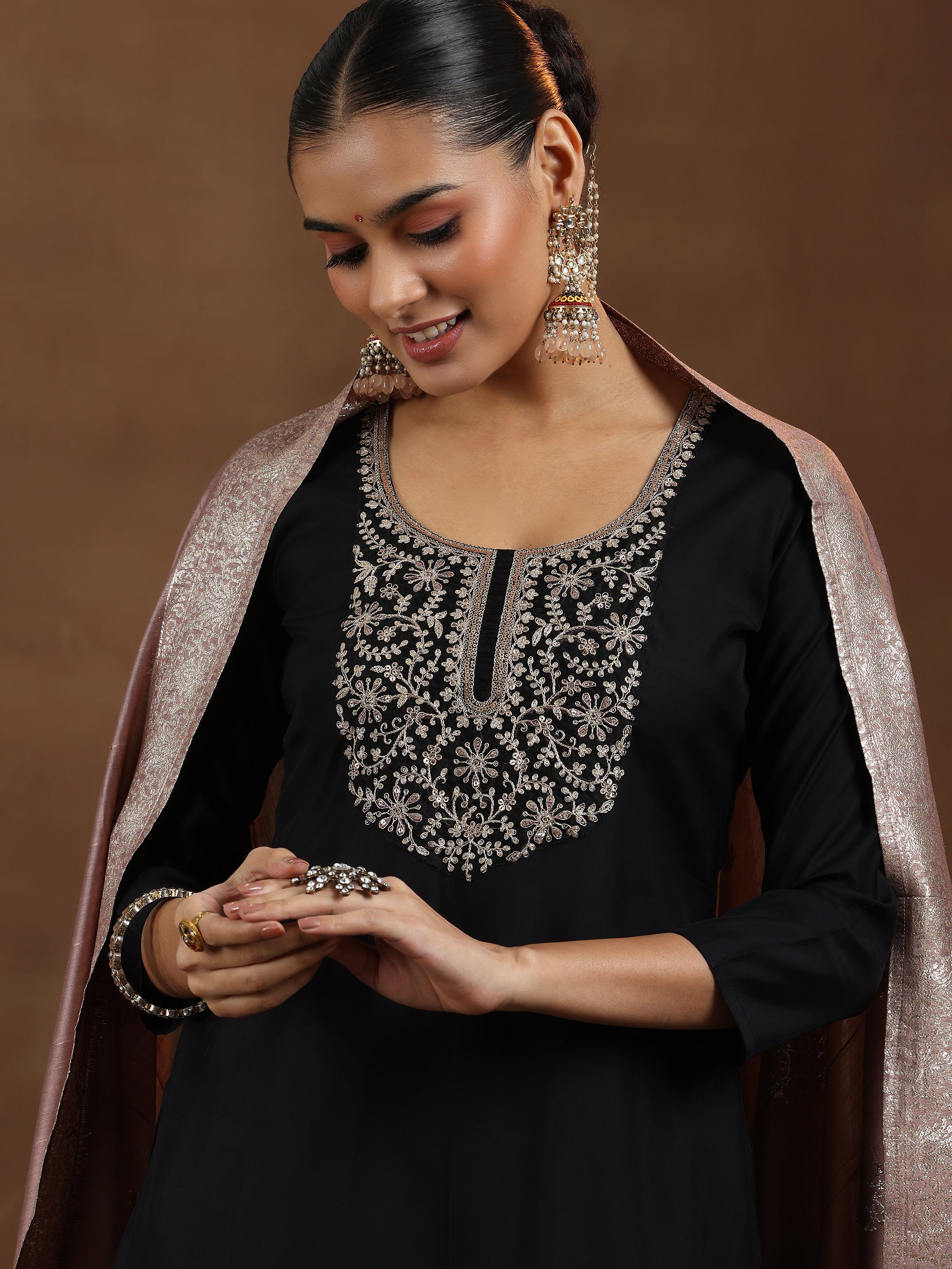 Gerua By Libas Black Yoke Design Silk Blend Straight Suit With Dupatta - view 7
