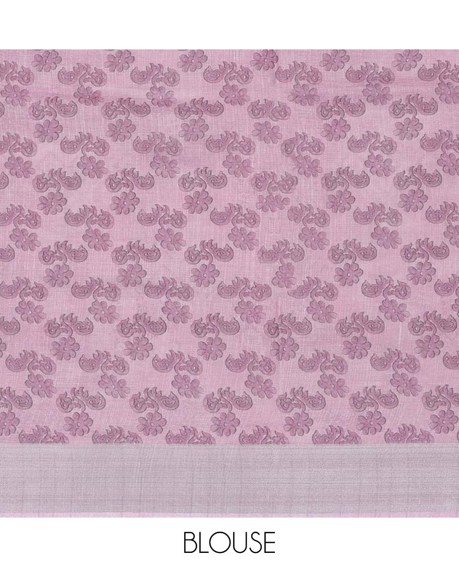 Pothys Off-white floral printed semi-banaras linen saree, plain border - view 2