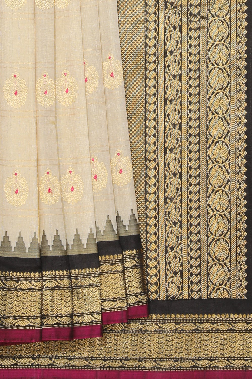 Kalanjali Gadwal Silk Off-White Saree – Women's