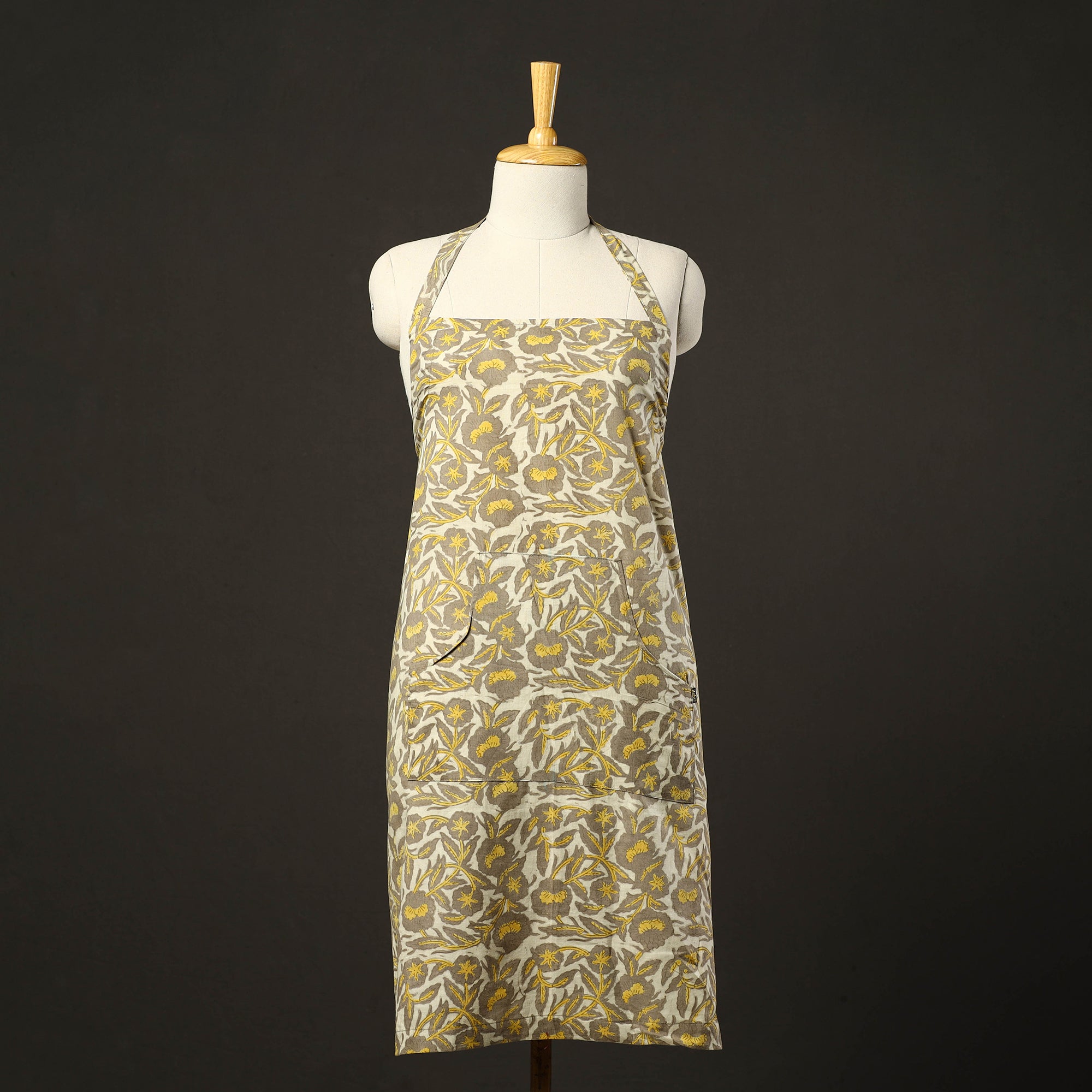JALPARI Beige - Bagru Block Print Cotton Apron with Pocket 19