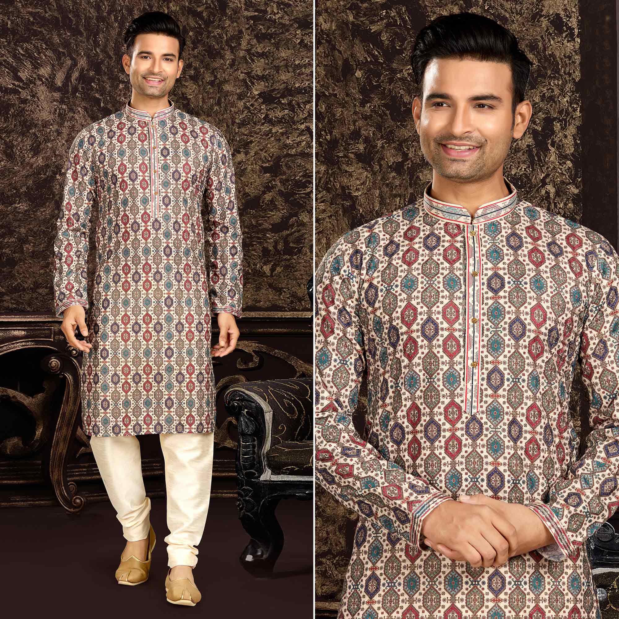Peachmode Seller Multicolor Lucknowi And Digital Printed Cotton Kurta Pyjama Set