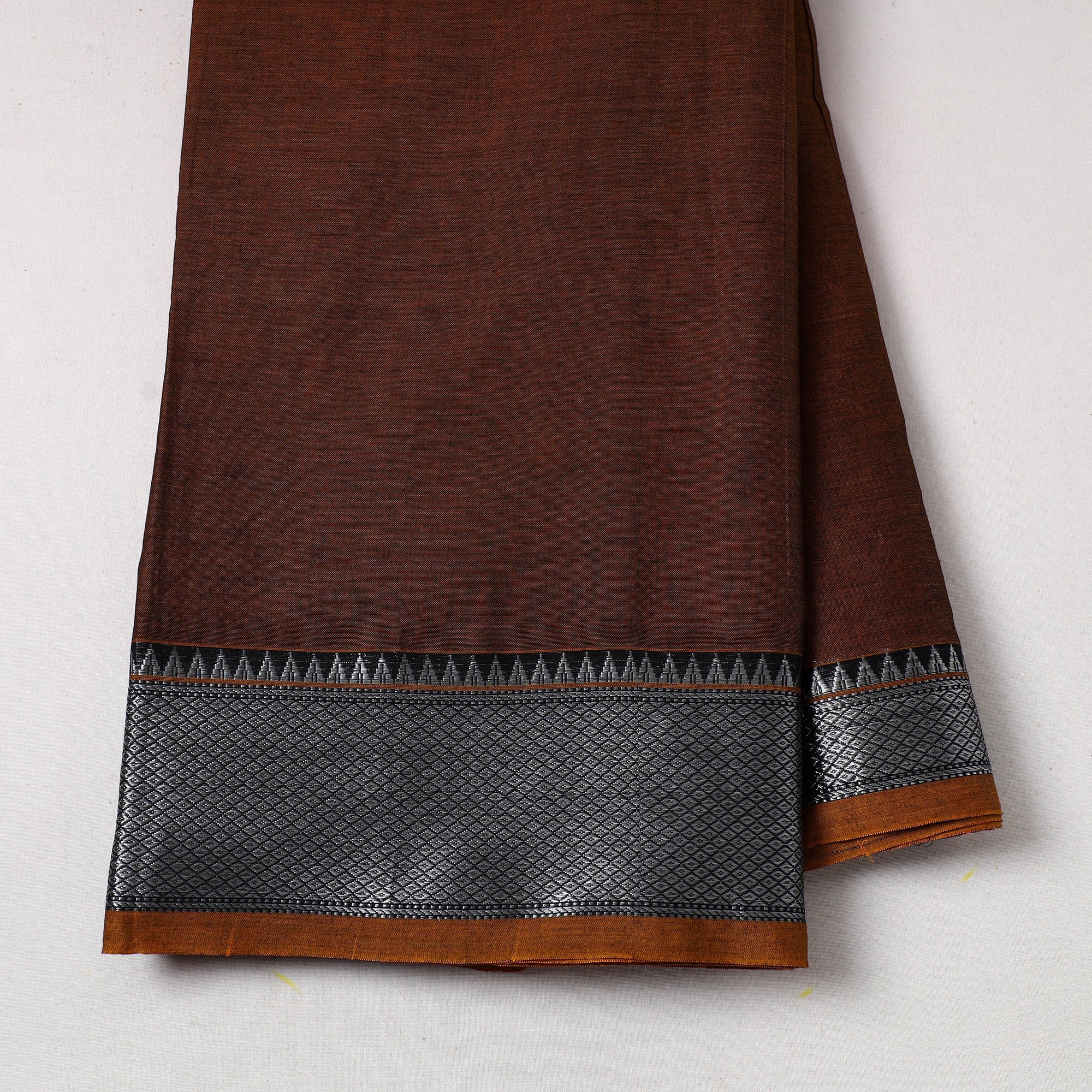 ITOKRI CRAFTS INITIATIVE Brown - Mercerised Cotton Zari Border Dharwad Fabric 08 - view 2