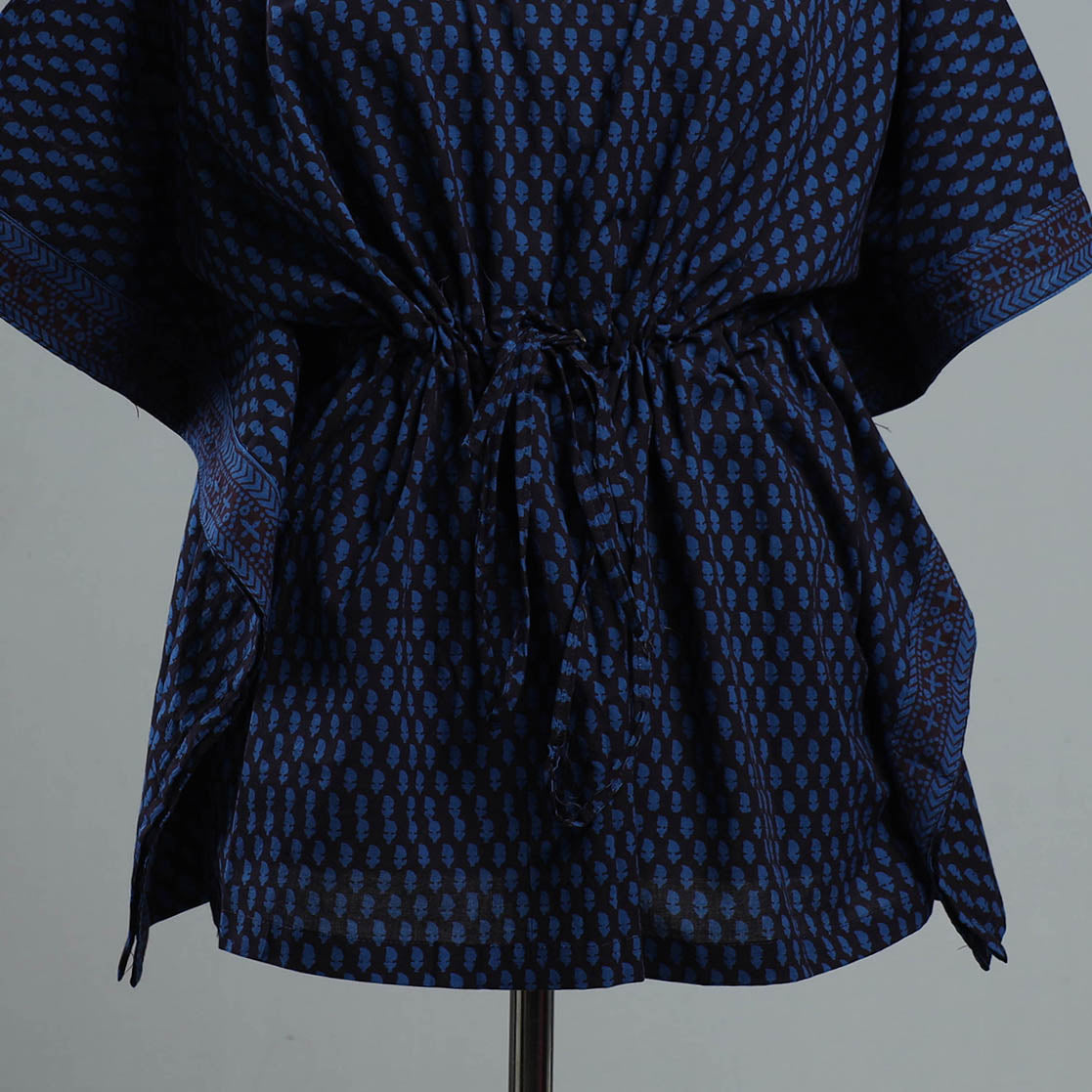 ITOKRI CASUALS Blue - Bagh Block Printed Cotton Kaftan with Tie-Up Waist (Short) - view 2