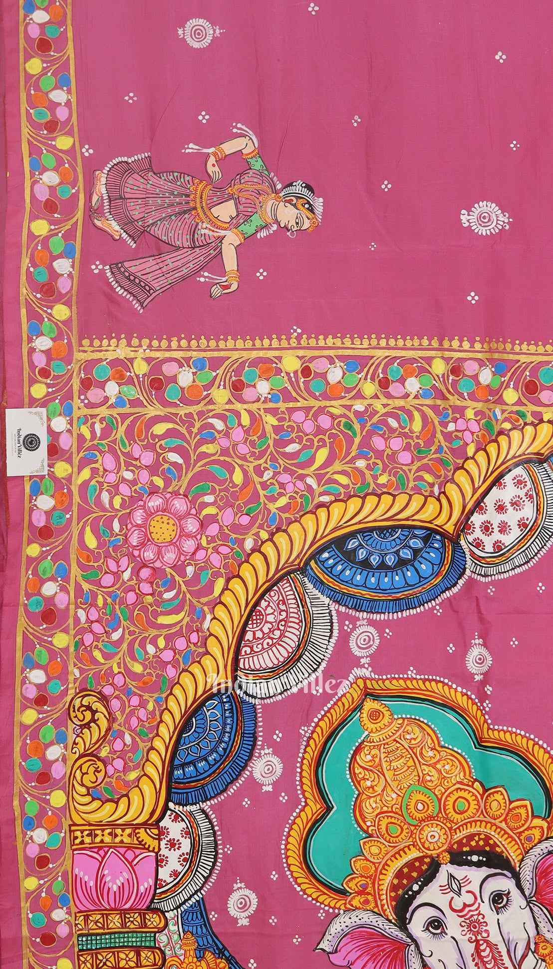 IndianVillèz Pink Shree Siddhivinayak Ganapati Hand-Painted Pattachitra Saree - view 3