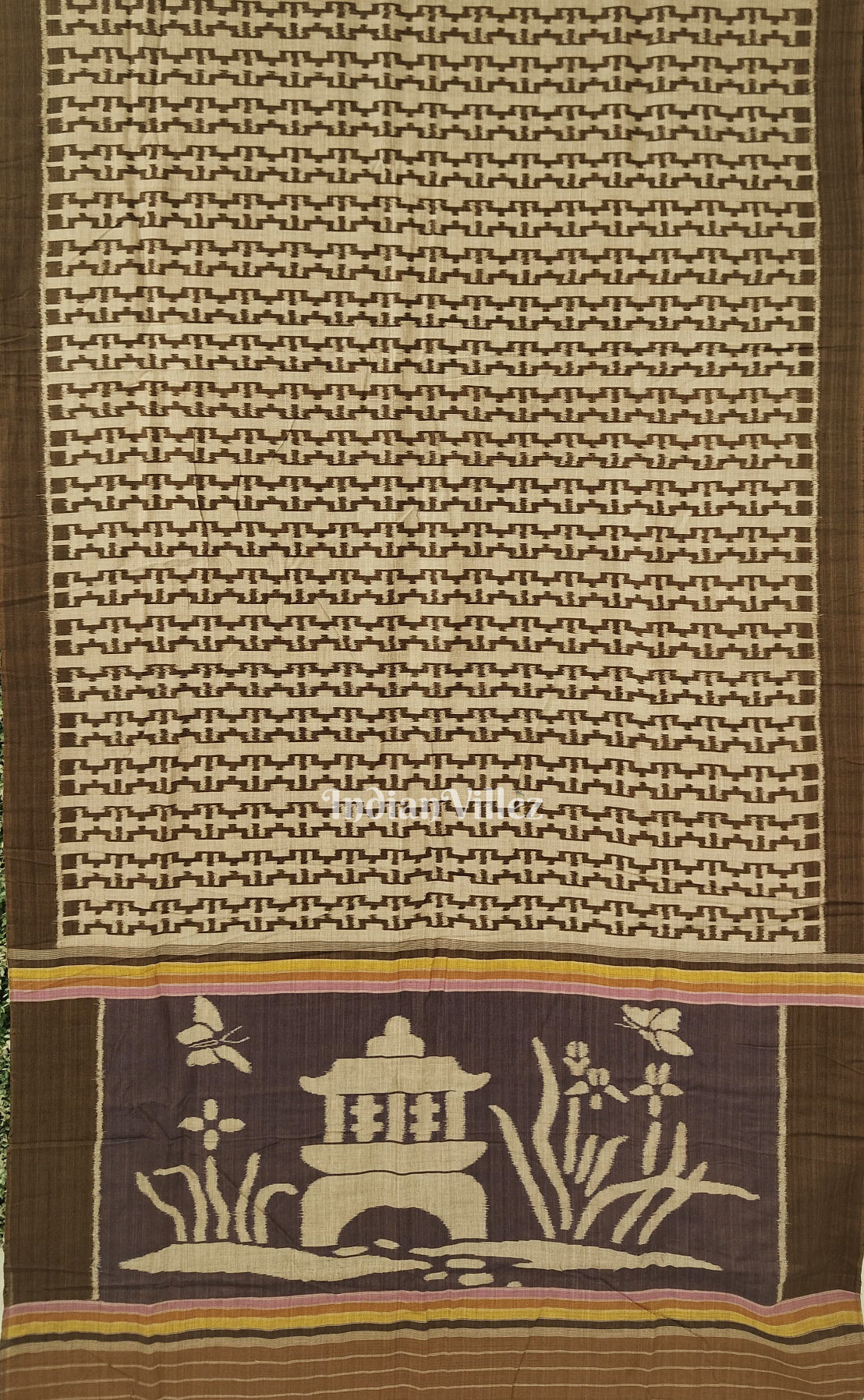 IndianVillèz Brown Odisha Ikat Sambalpuri Pure Cotton Saree