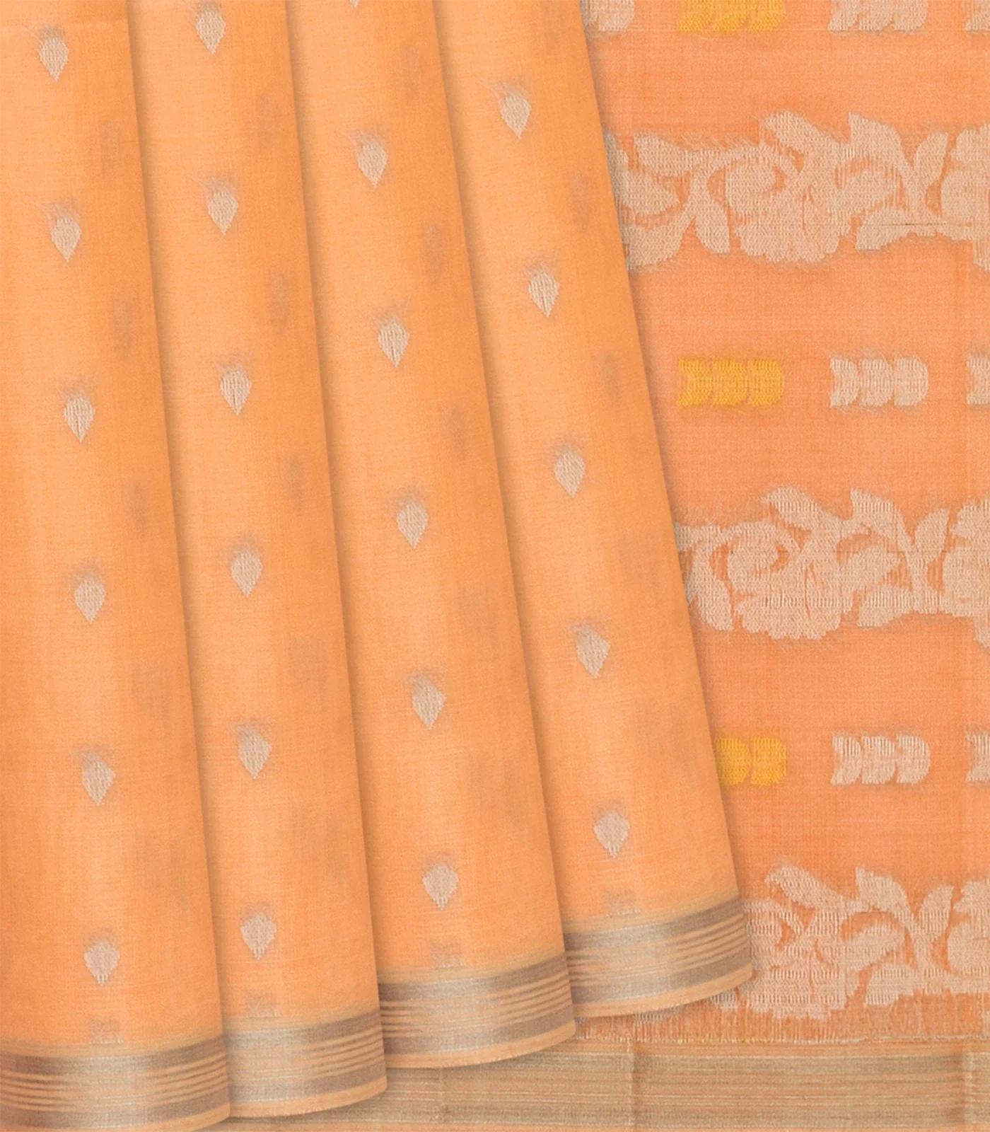 RmKV Peach Handloom Organza Silk Saree With Droplet Motifs-Peach