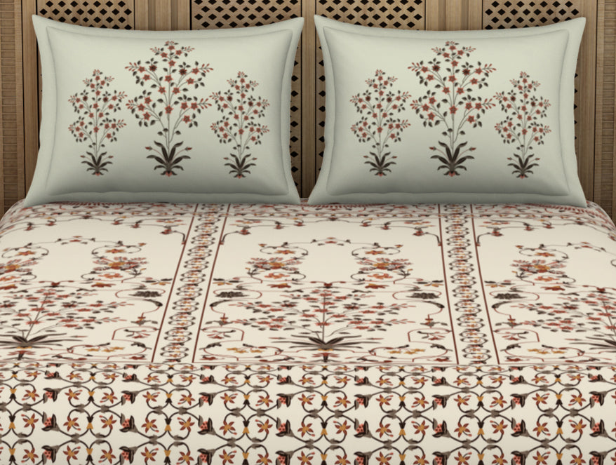 Spaces India Carving Ornate Beige 100% Cotton King Size Bedsheet - Rangana by Spaces - view 5