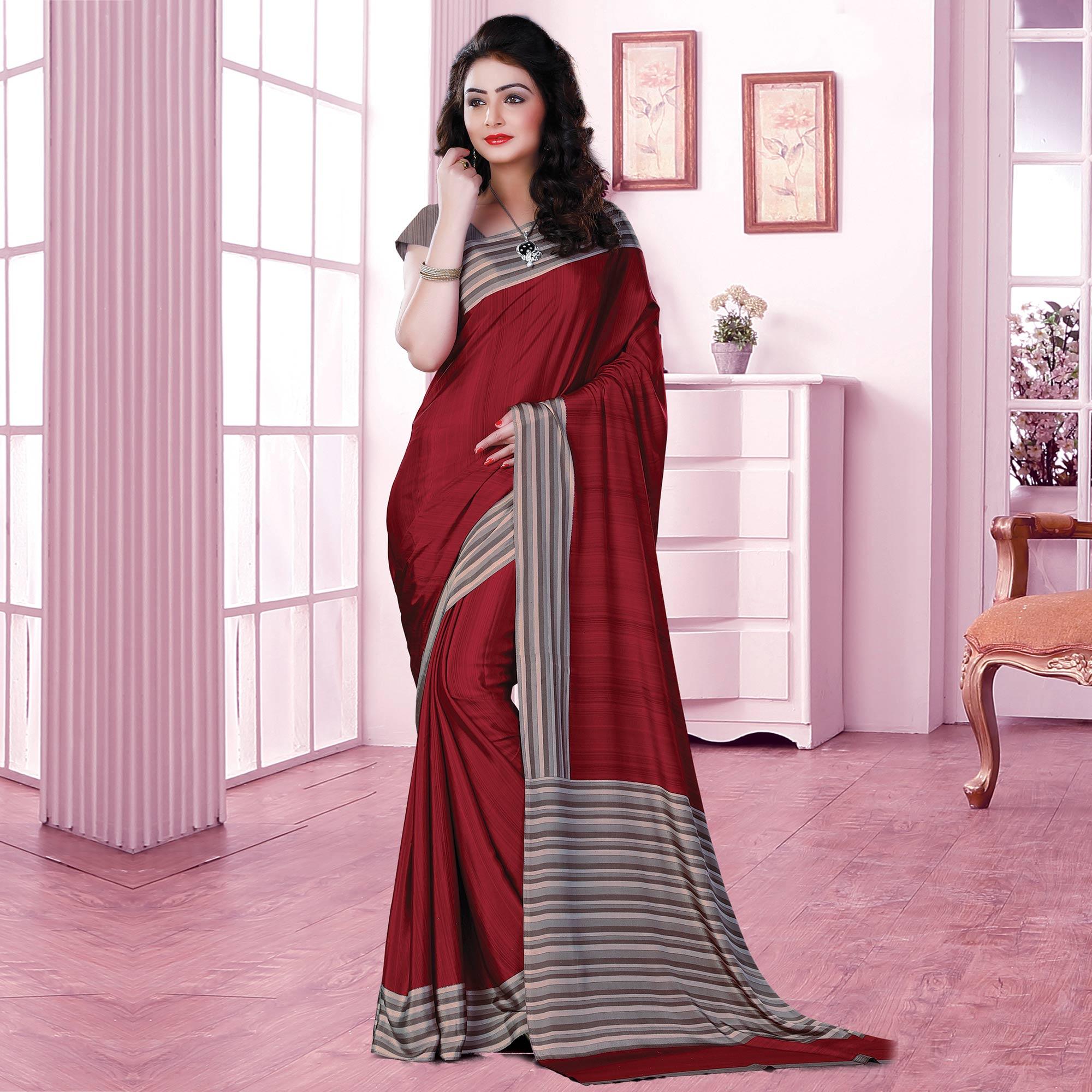 Peachmode Entrancing Maroon Coloured Casual Wear Printed Crepe Saree