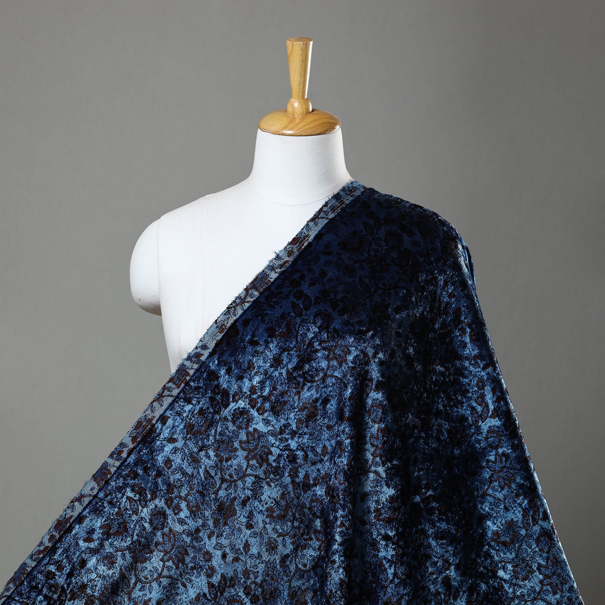 AJRAKH BY JABBAR KHATRI Blue - Block Printed Velvet Natural Dyed Ajrakh Fabric 07
