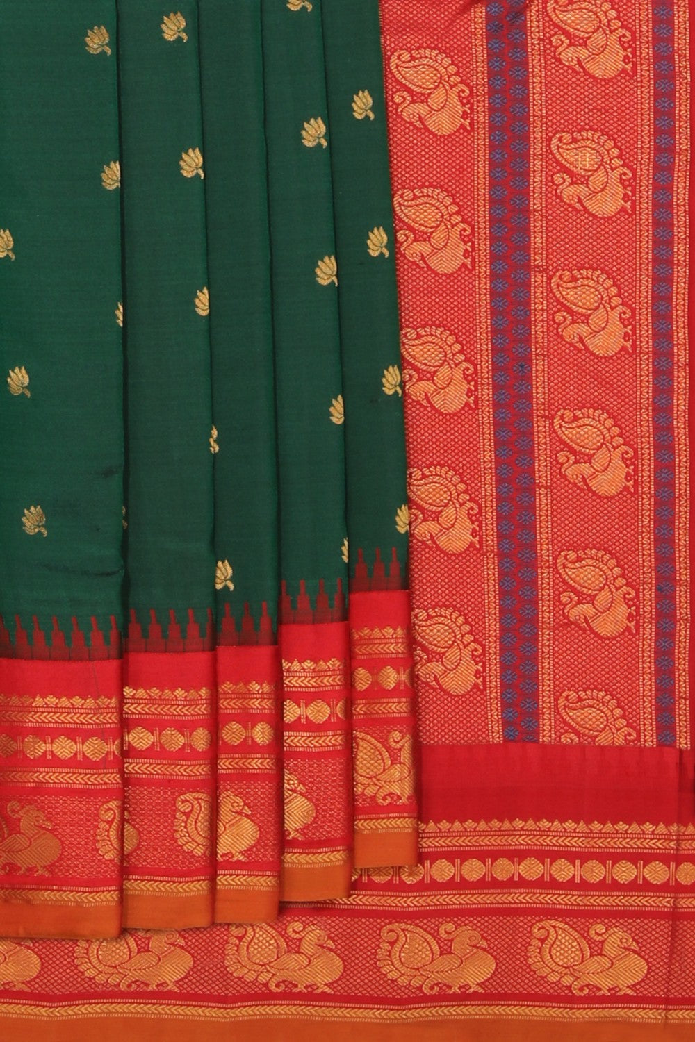 Kalanjali Gadwal Silk Green Saree – Women's