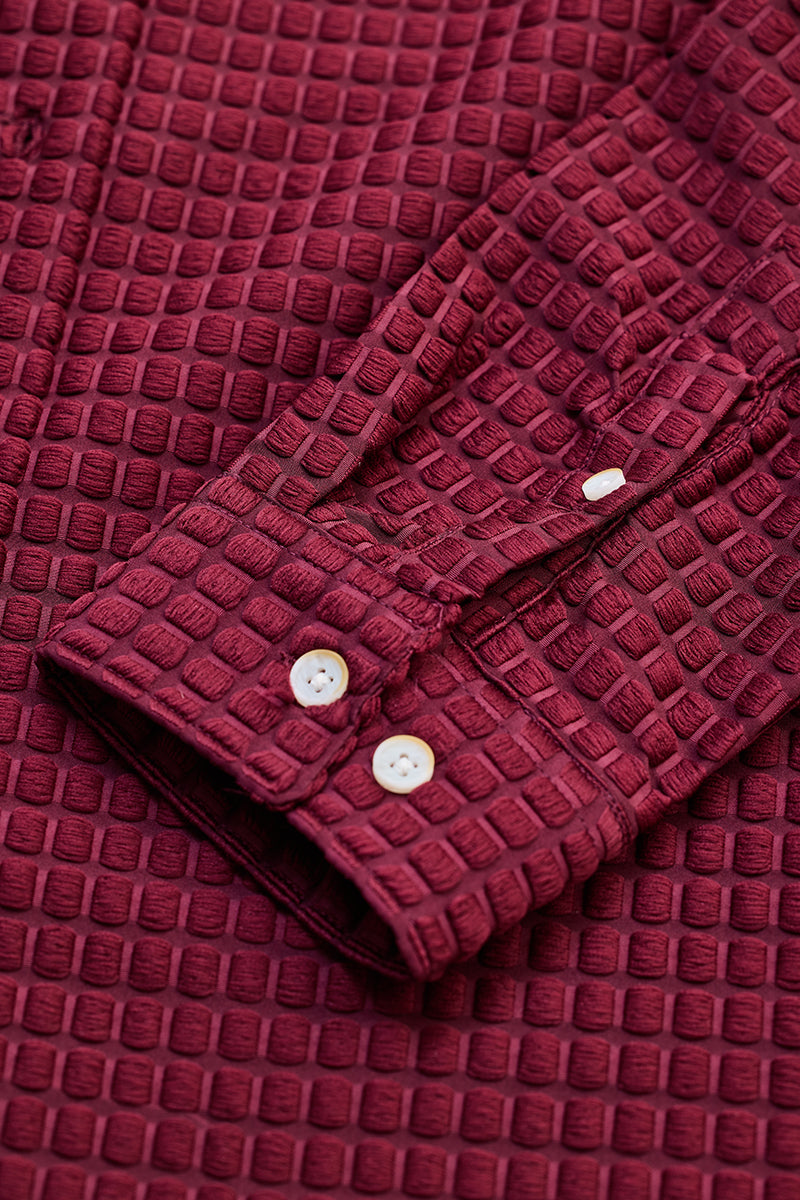 SNITCH Maroon Textured Mandarin Shirt - view 8