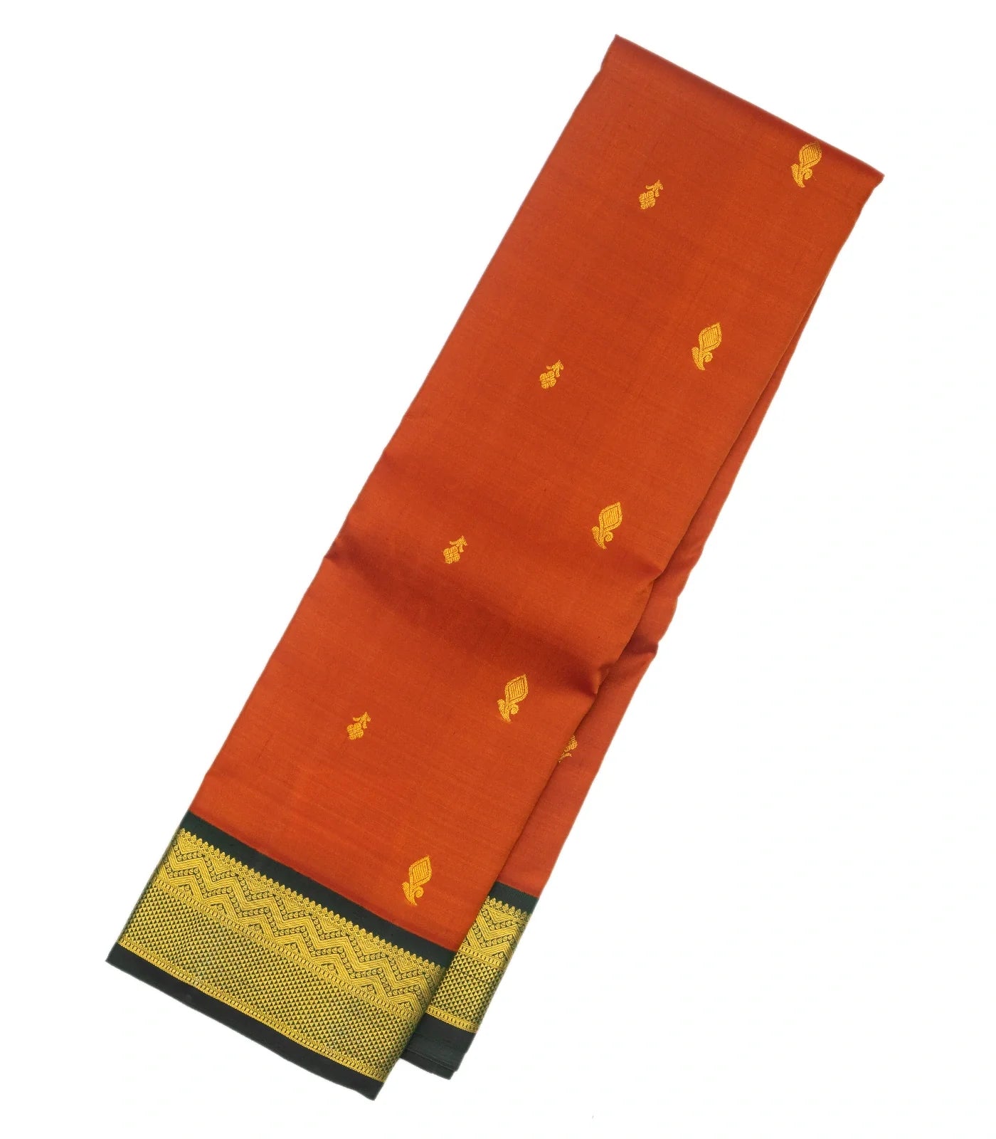 RmKV Rust Handloom Kanchipuram Korvai Silk Saree With Floral Buttas