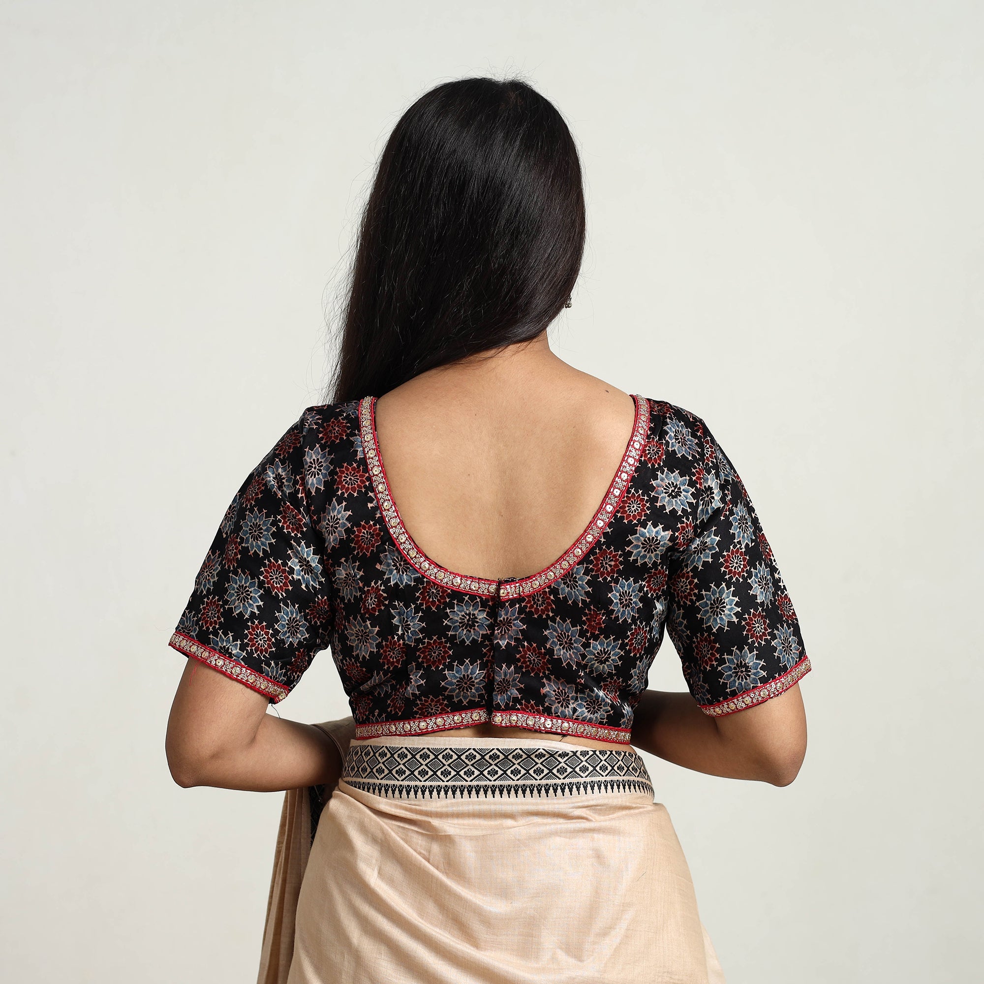 ITOKRI CASUALS Black - Modal Silk Block Print Stitched Ajrakh Blouse 07 - view 6