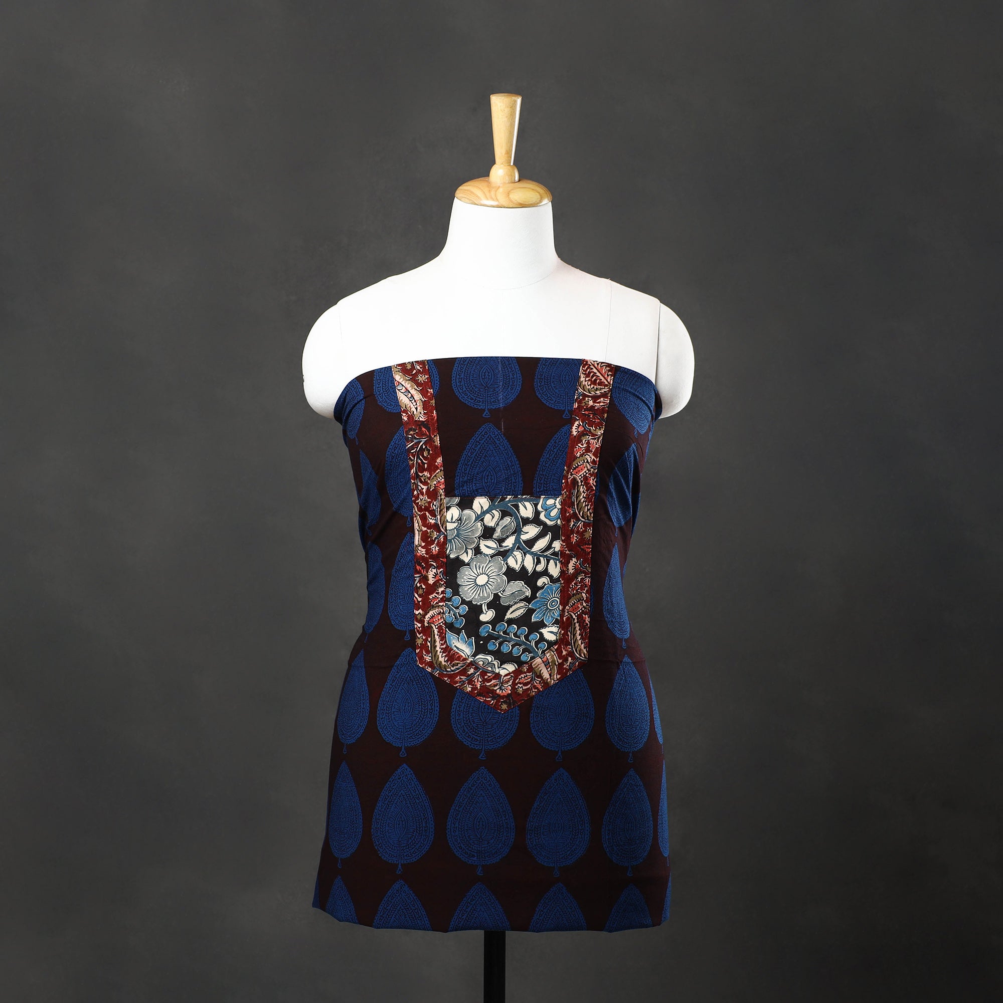 NOORI BAZAR Blue - Bagh Print Cotton Kurta Material with Patchwork (3m) 16
