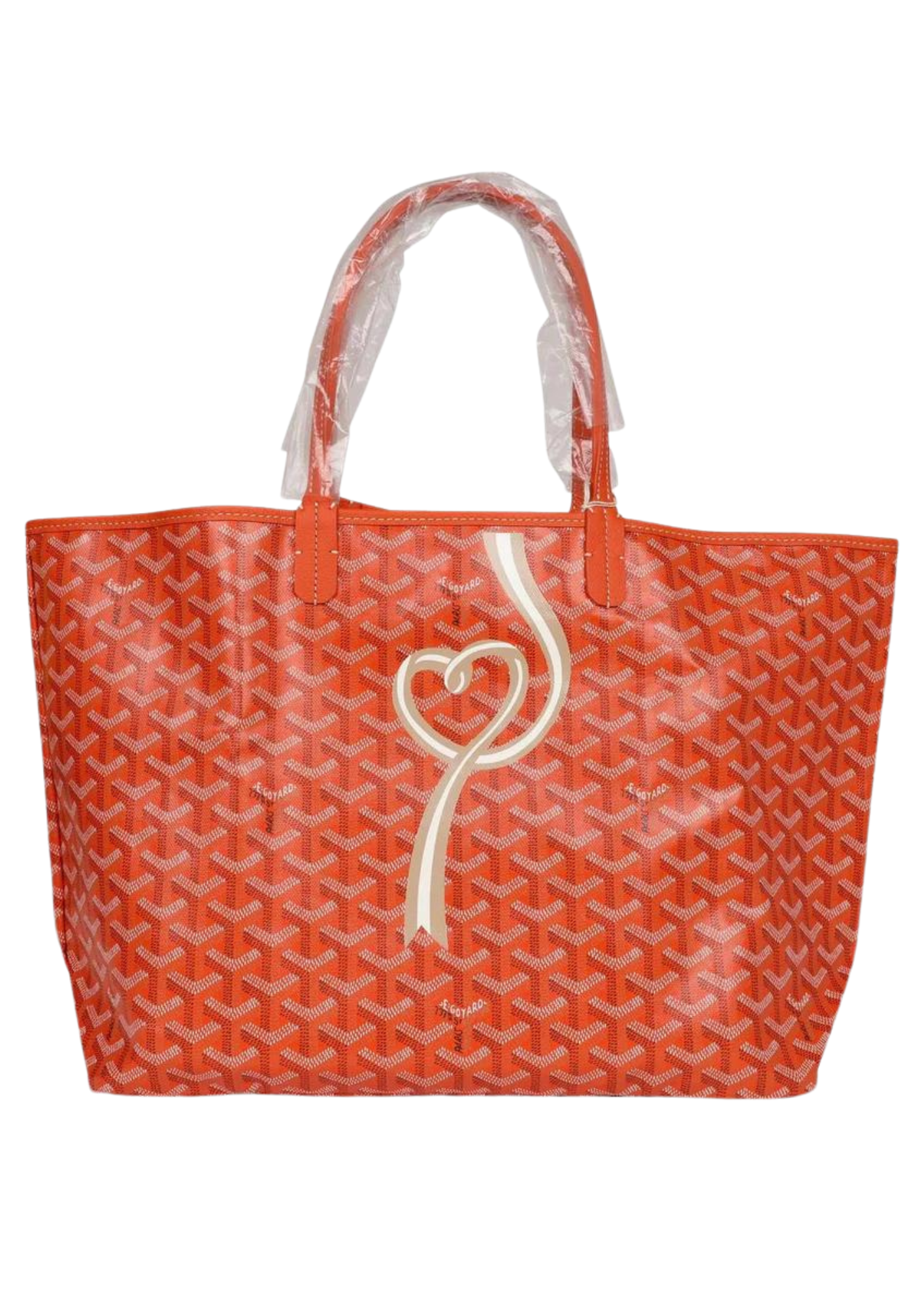 Cop Underdog Goyard Goyardine Orange Hand-Painted Coeur Ruban St. Louis PM Tote Bag Palladium Hardware