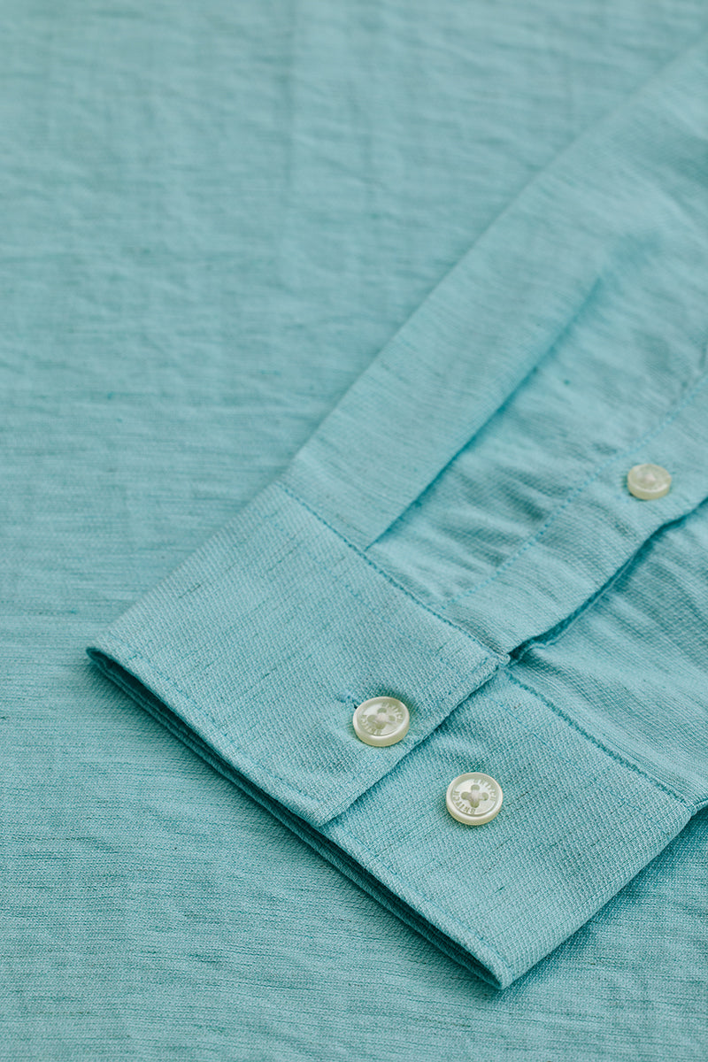 SNITCH Light Blue Mandarin Linen Blend Shirt - view 8
