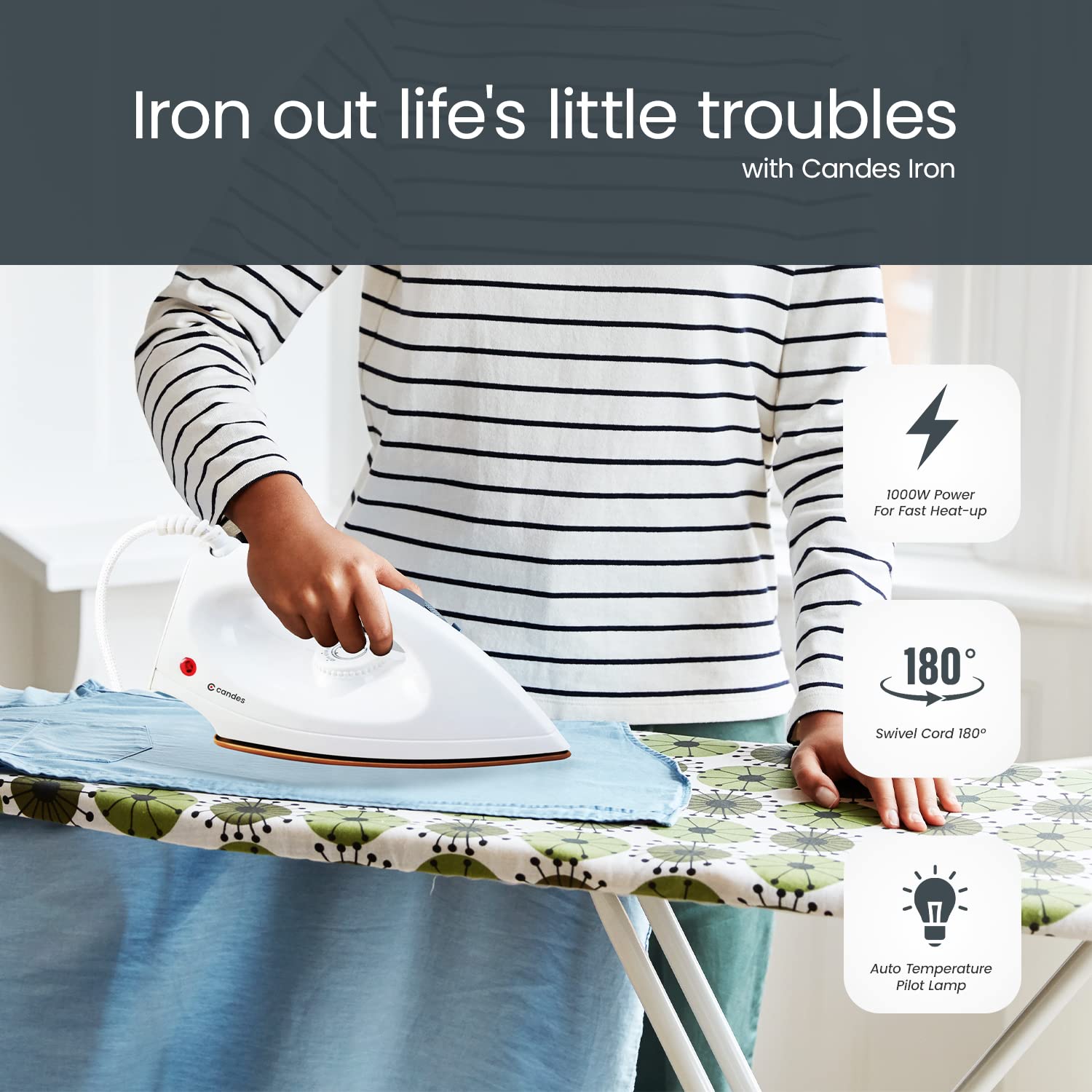 Candes Iron Press | 2 Year Warranty | Iron box, Electric iron, Dry Iron, Electric Iron Press for Clothes, EI107 1000-Watt, Light Weight Electric Dry I - view 2