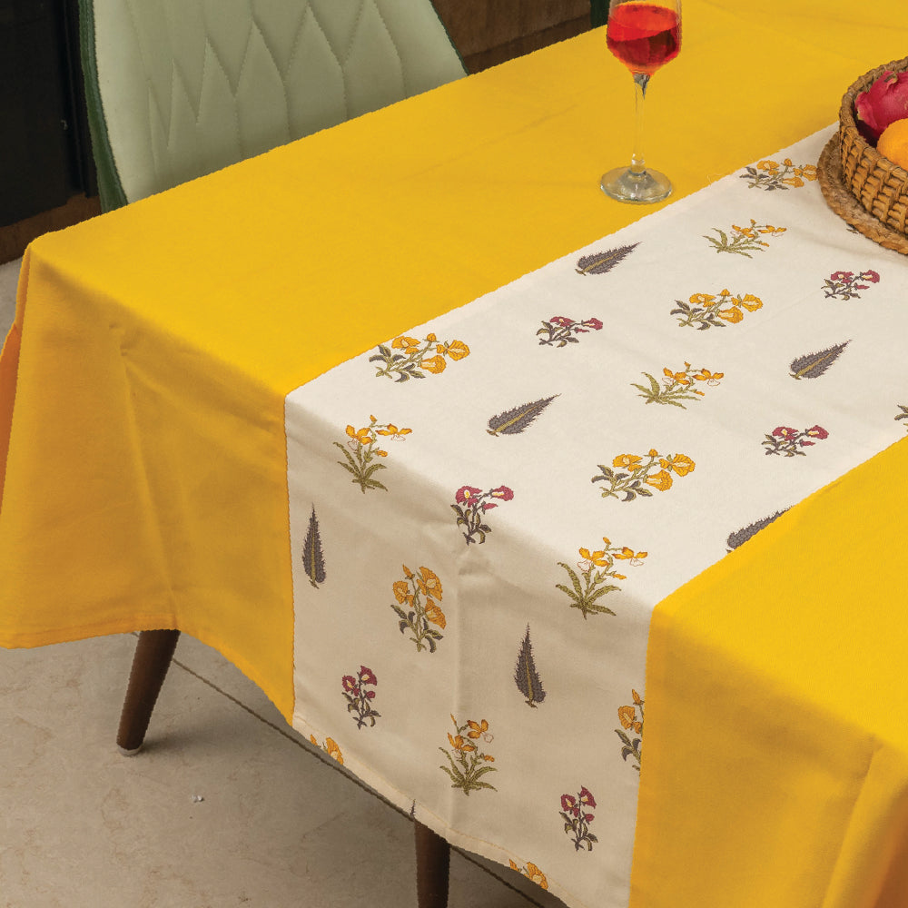 100 cotton dining – Urban Space Home Furnishing 100% Cotton Dining Table Cover, Table Cloth with Panelled design - High Garden Yellow