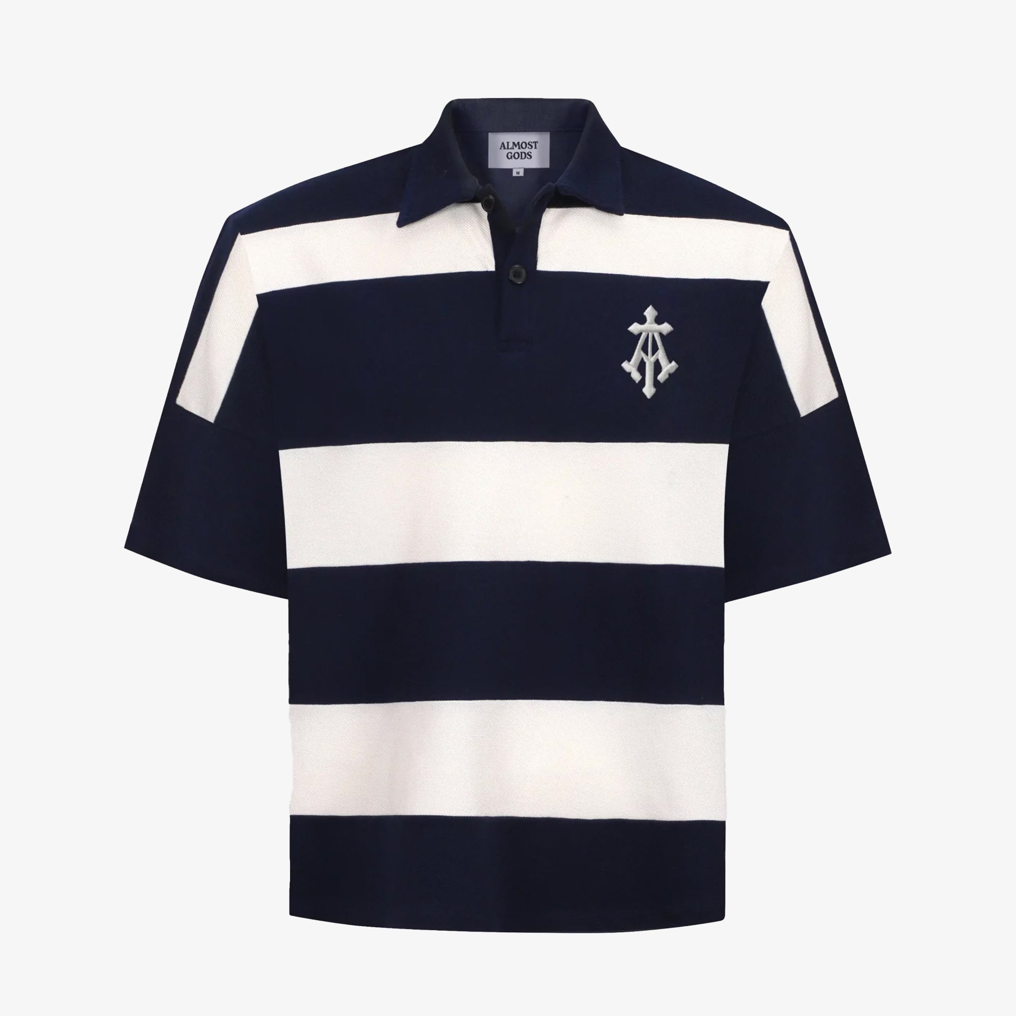 Almost Gods | Alpha Cross Woven Striped Polo { Navy/white - view 2