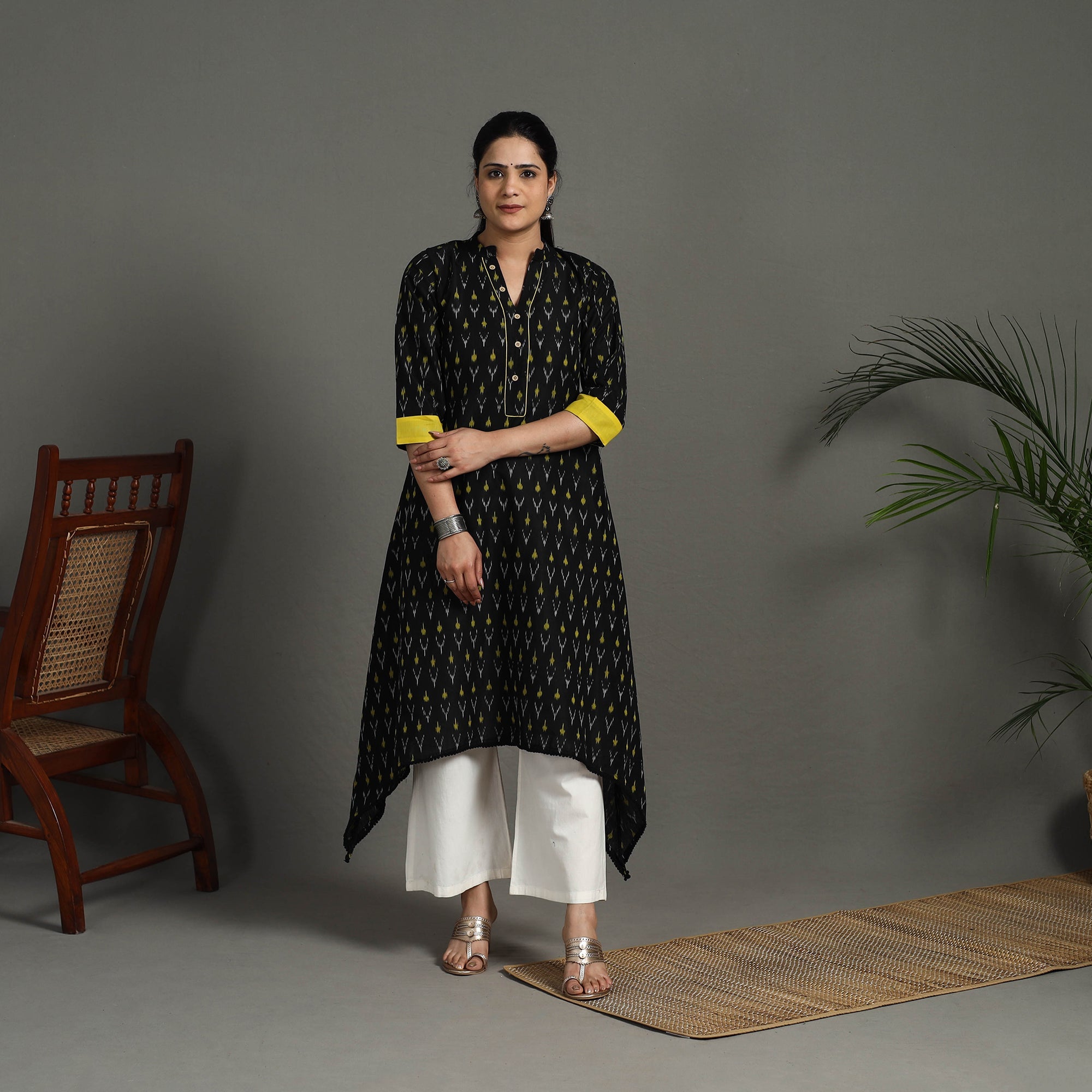 ITOKRI CASUALS Black - Mercerised Cotton A-Line Pochampally Ikat Kurta 21 - view 2