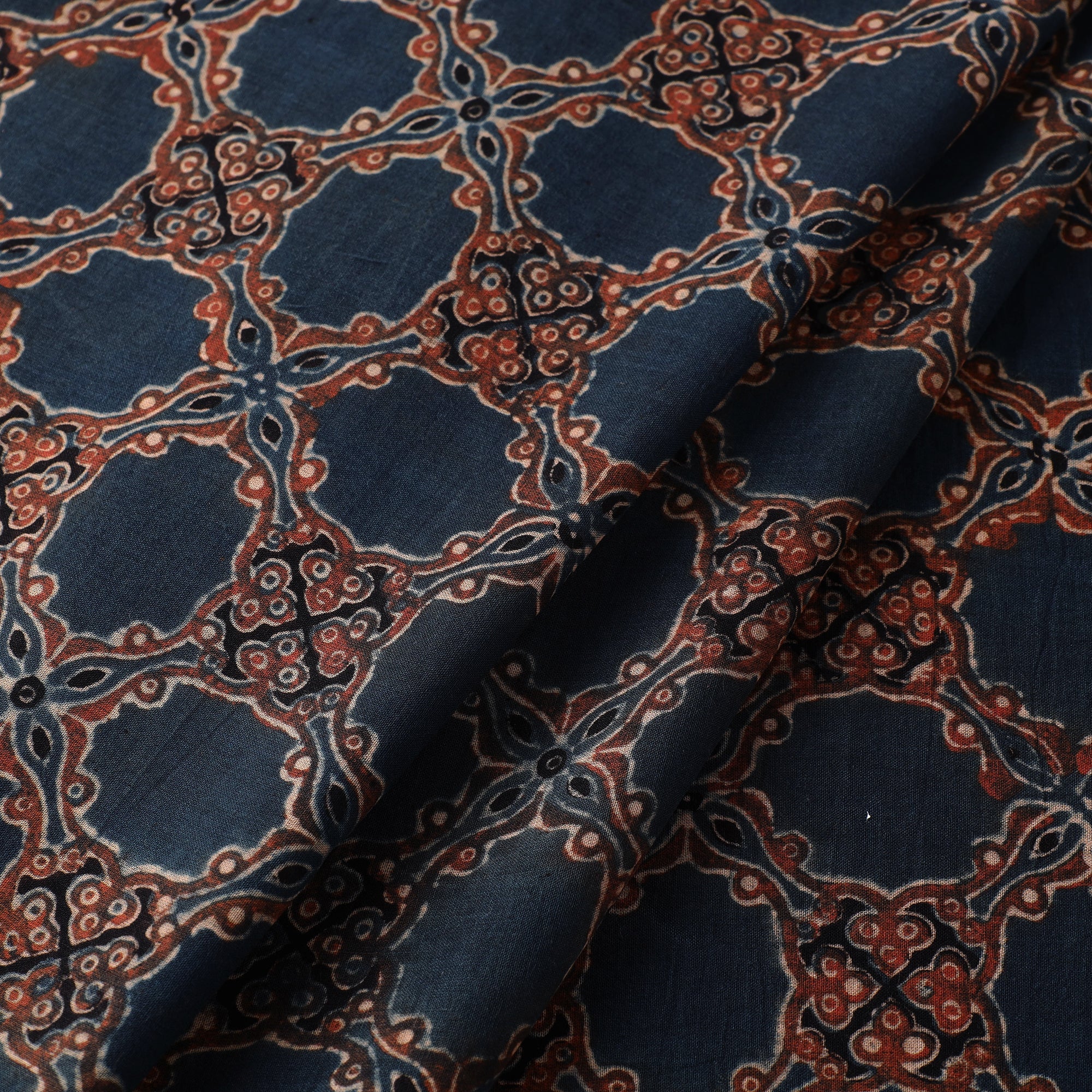 AJRAKH BY SUFIYAN ISMAIL KHATRI Blue - Ajrakh Hand Block Printed Mul Cotton Fabric 13 - view 2