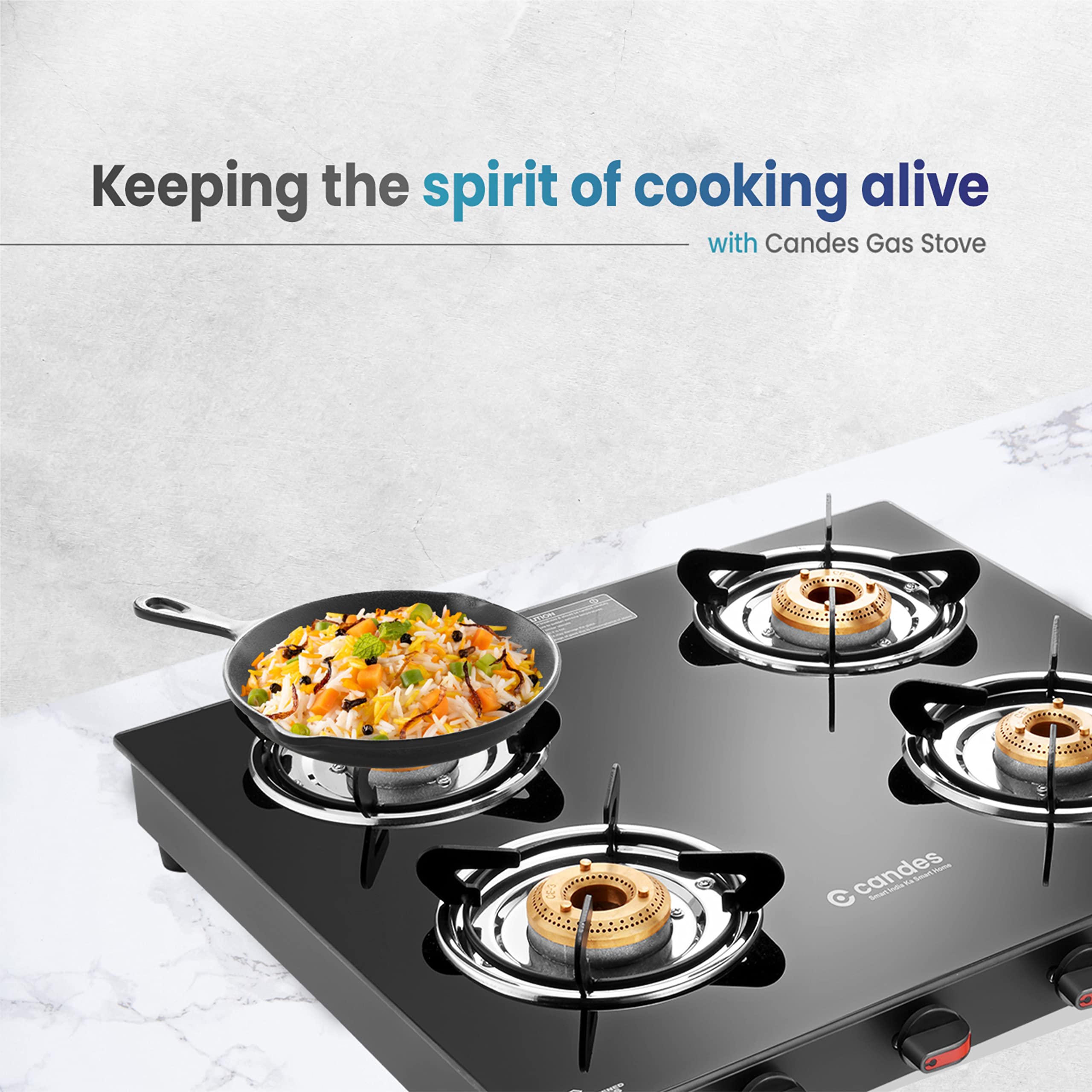 Candes Magma Glass Top Gas Stove, Manual Ignition, Black (ISI Certified, With 18 Months Warranty (4 Burner) - view 3
